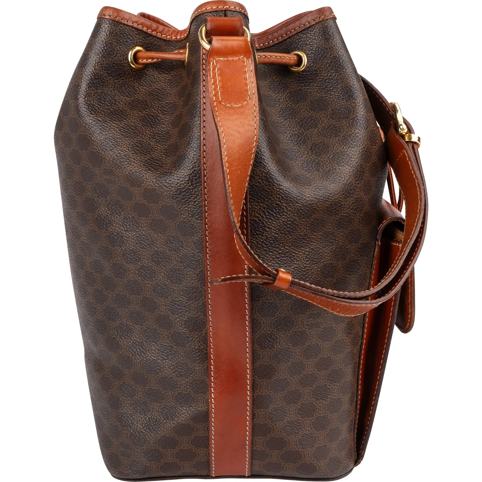 Celine Macadam Canvas Drawstring Bucket Crossbody Bag