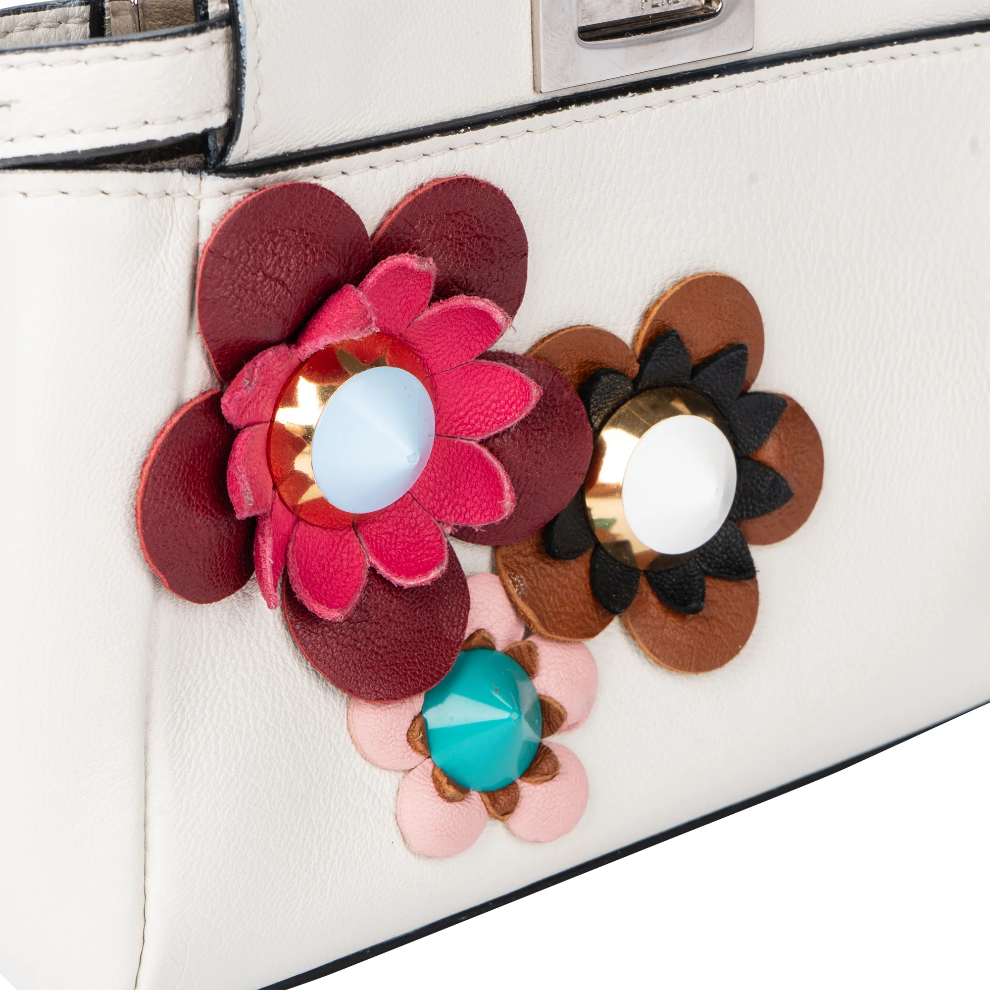 Fendi White Leather Micro Peekaboo Handbag