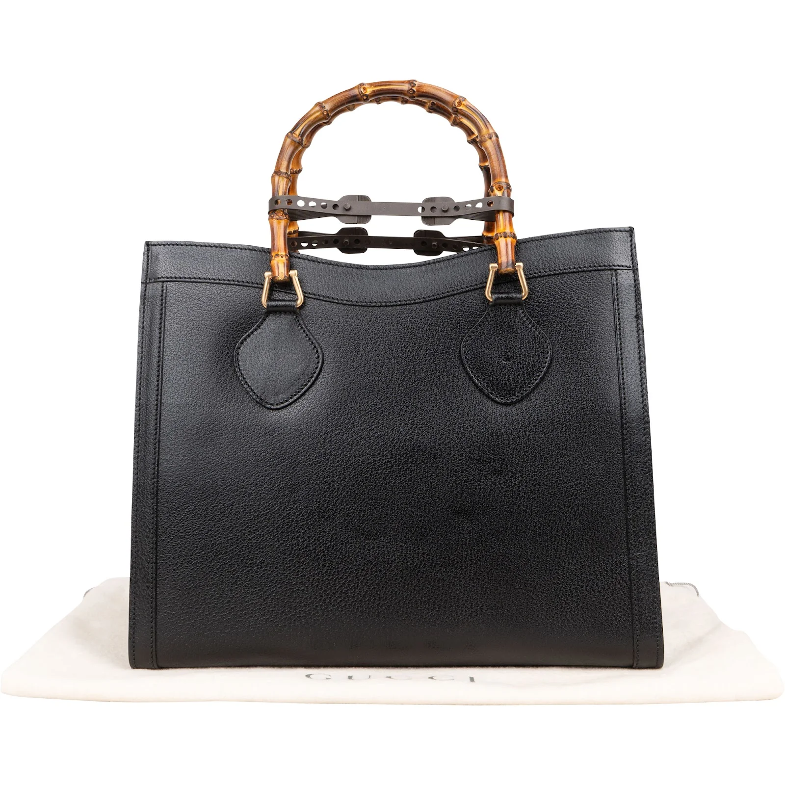 Gucci Black Leather Bamboo Handle Handbag