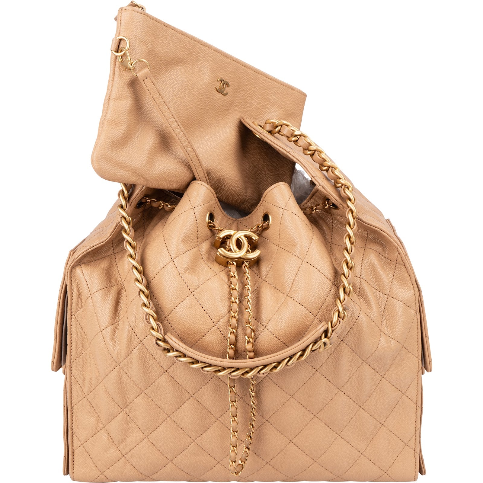 Chanel 25 Medium Quilted Caviar Leather CC Drawstring Shoulder Bag