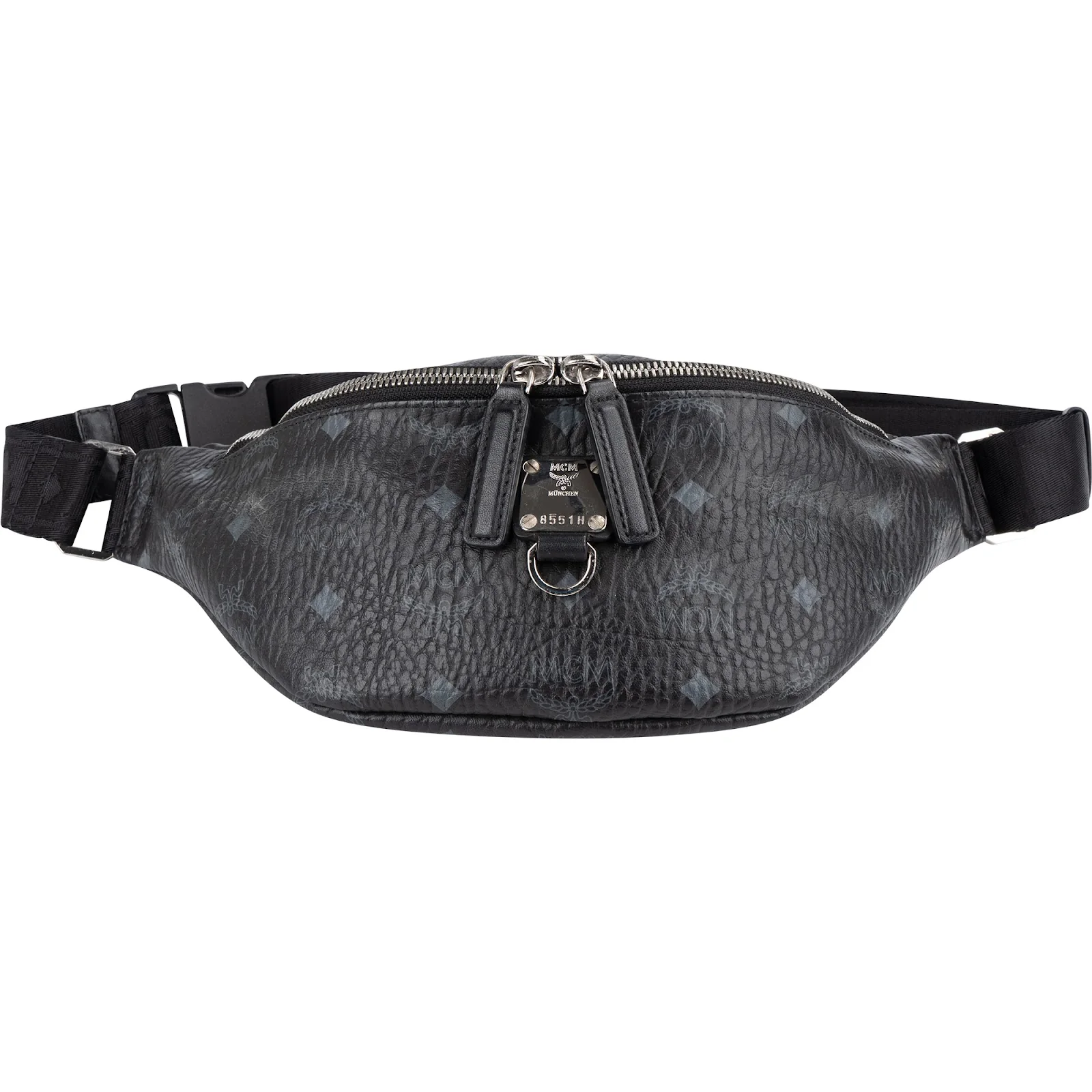 MCM Black Leather Visetos Coated Fursten Belt Crossbody Bag