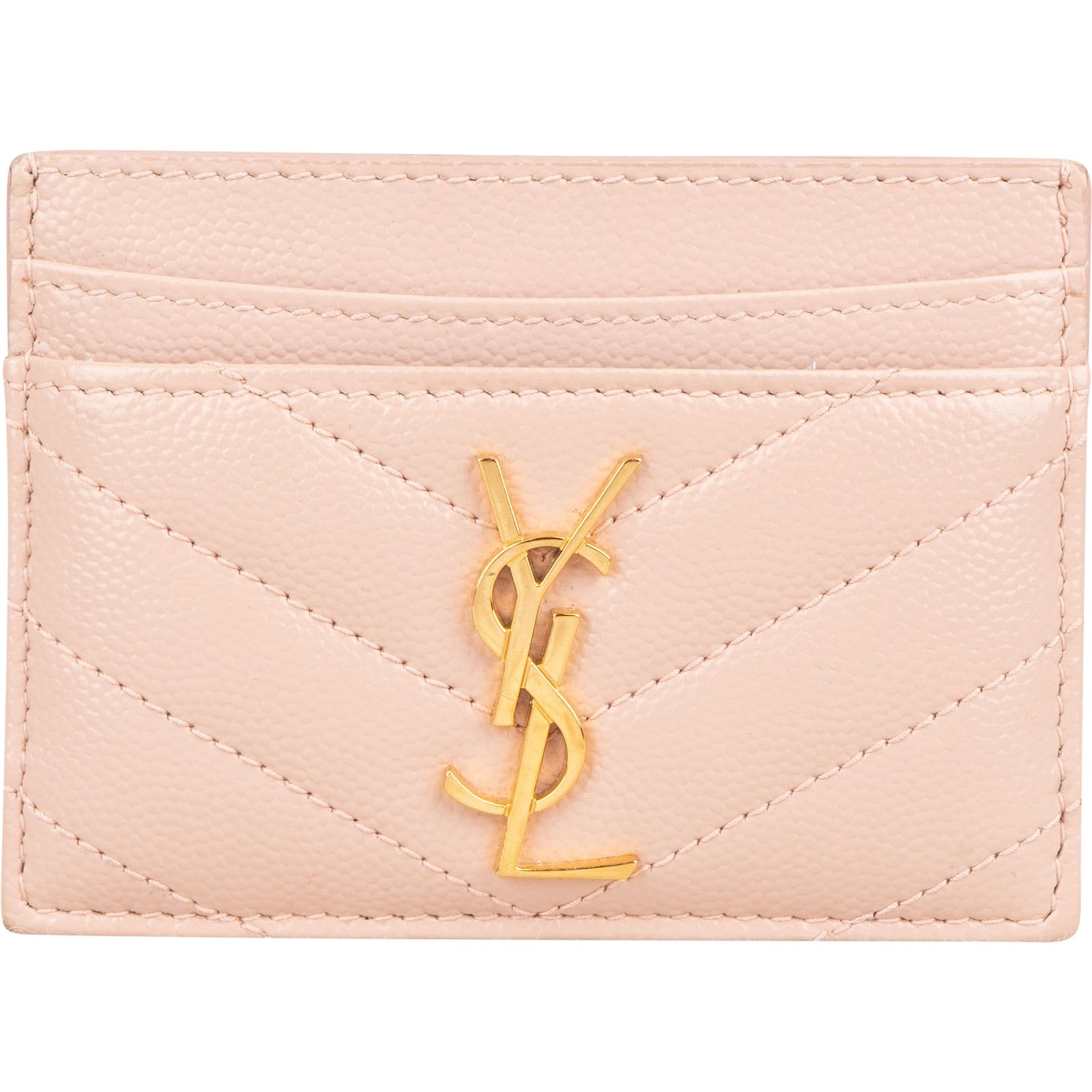 Saint Laurent Grain de Poudre Leather Chevron Card Holder