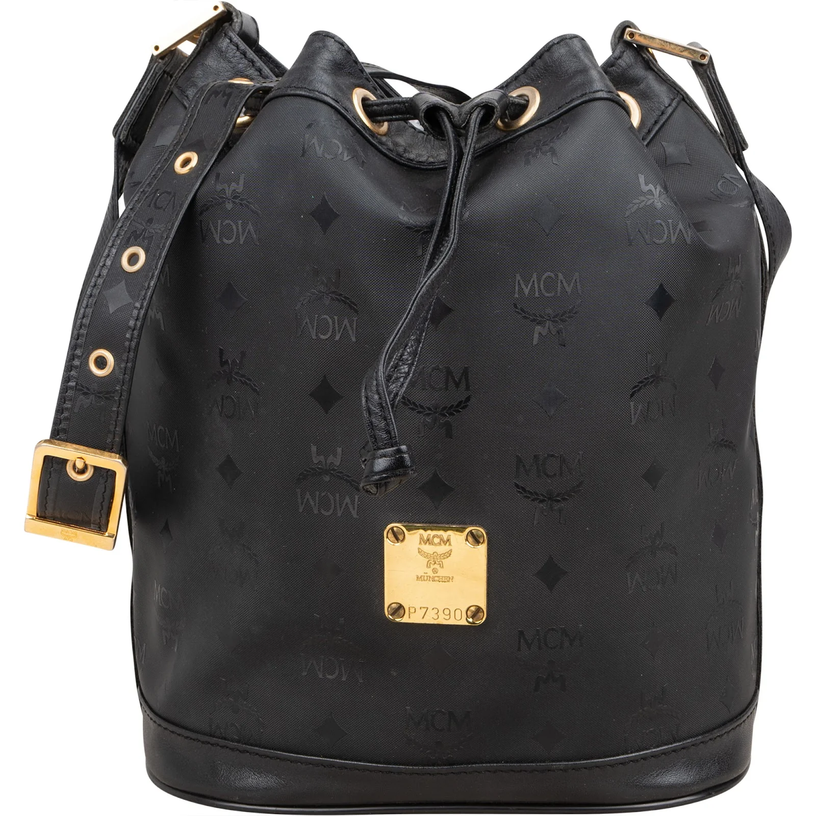 MCM Monogram Visetos Nylon Drawstring Bucket Crossbody Bag
