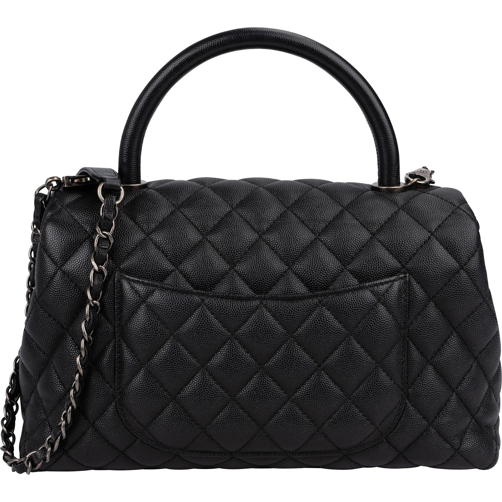 Chanel Quilted Caviar Leather Palladium Coco Handle Single Flap Handbag