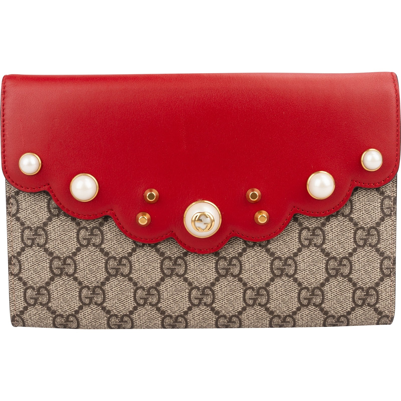 Gucci - GG Supreme Pearl Studded Wallet Clutch