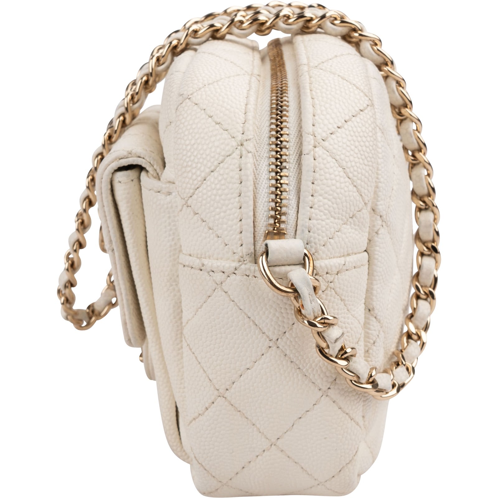 Chanel Quilted Caviar Leather Small Round Camera Crossbody Bag