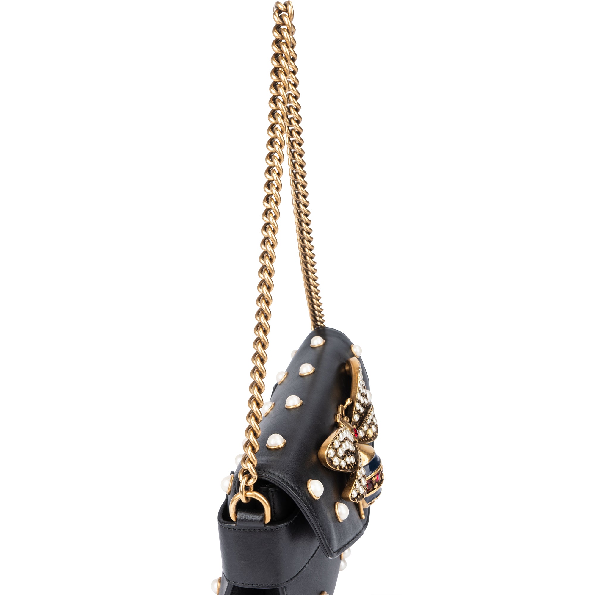 Gucci Black Leather Queen Margaret Bee Shoulder Bag