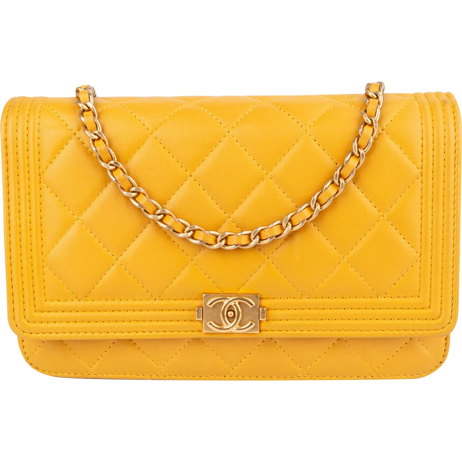 Chanel Quilted Lambskin Small Boy Wallet On Chain Crossbody Bag