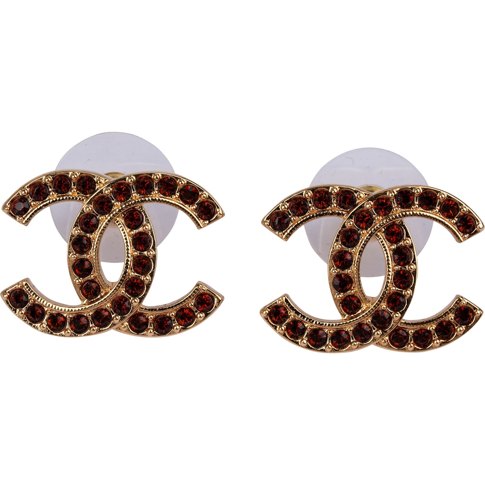 Chanel - Gold Crystal-Embelished CC Stud Earrings