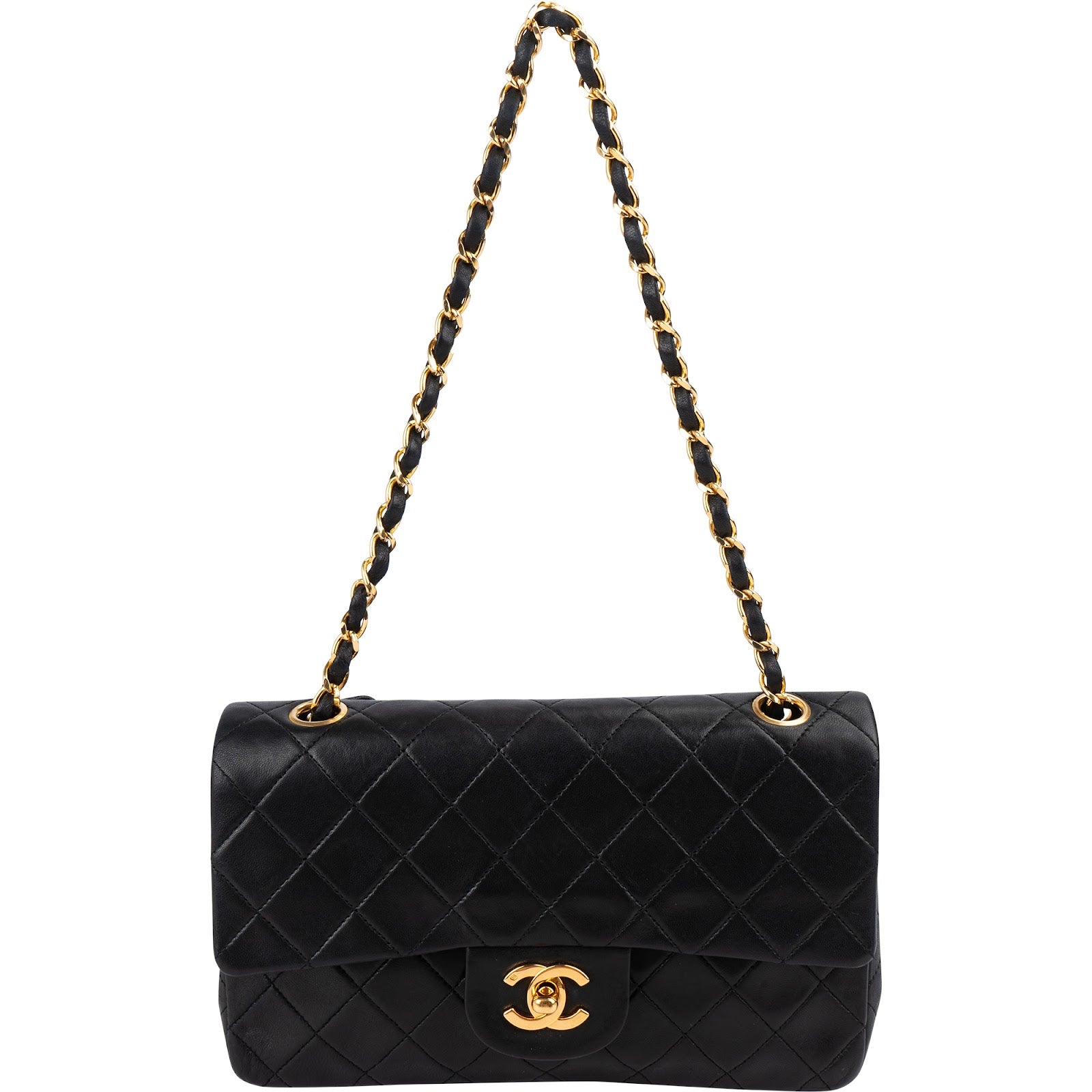 Chanel Quilted Lambskin 24K Gold Small Double Flap Shoulder Bag