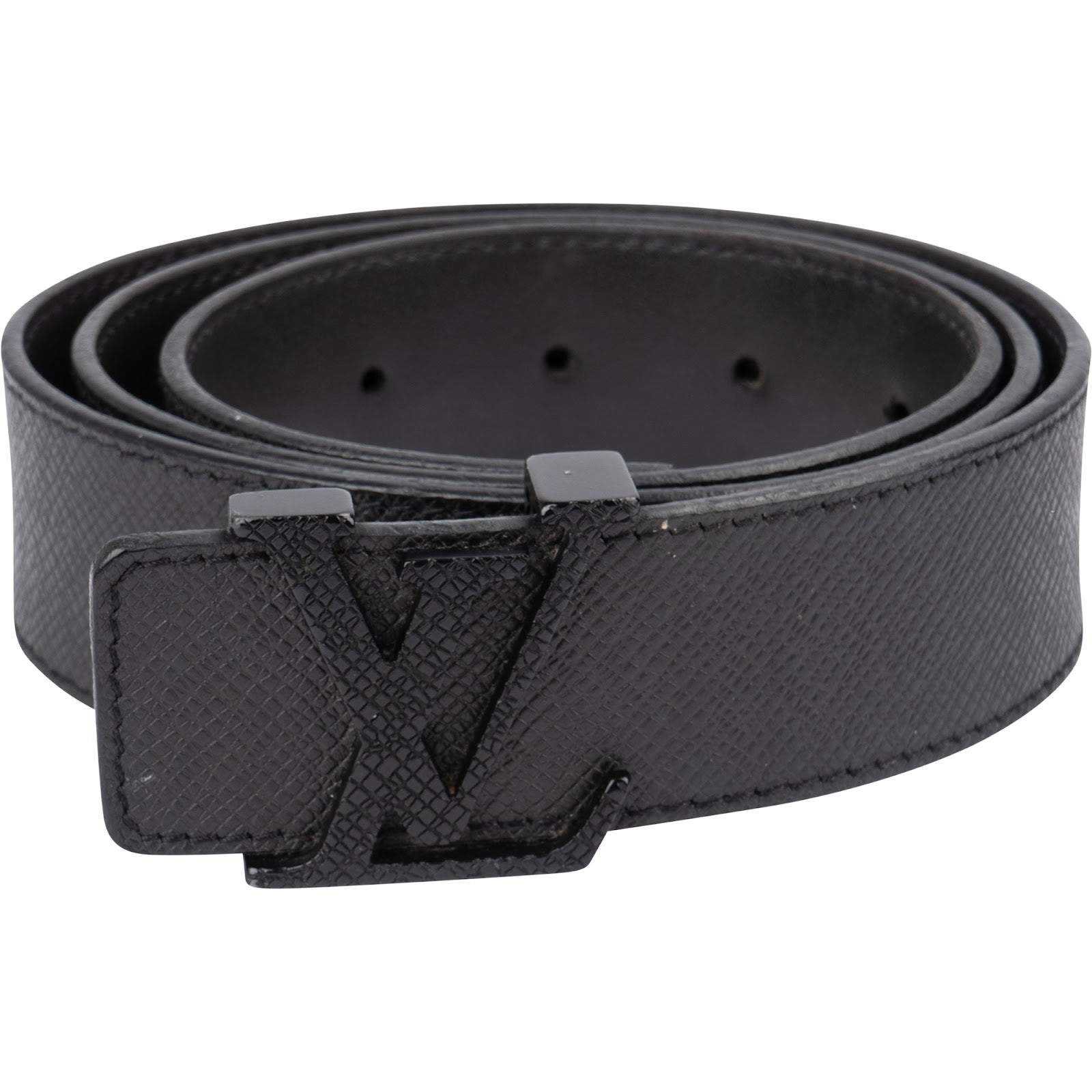 Louis Vuitton – Zwarte Taiga-leren riem met LV-initialen
