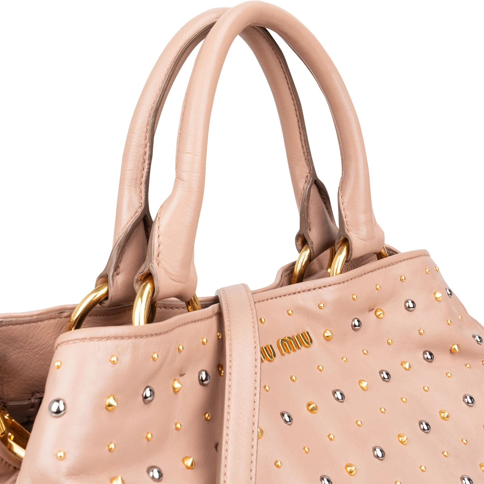 Miu Miu Studded Vitello Lux Tote Handbag