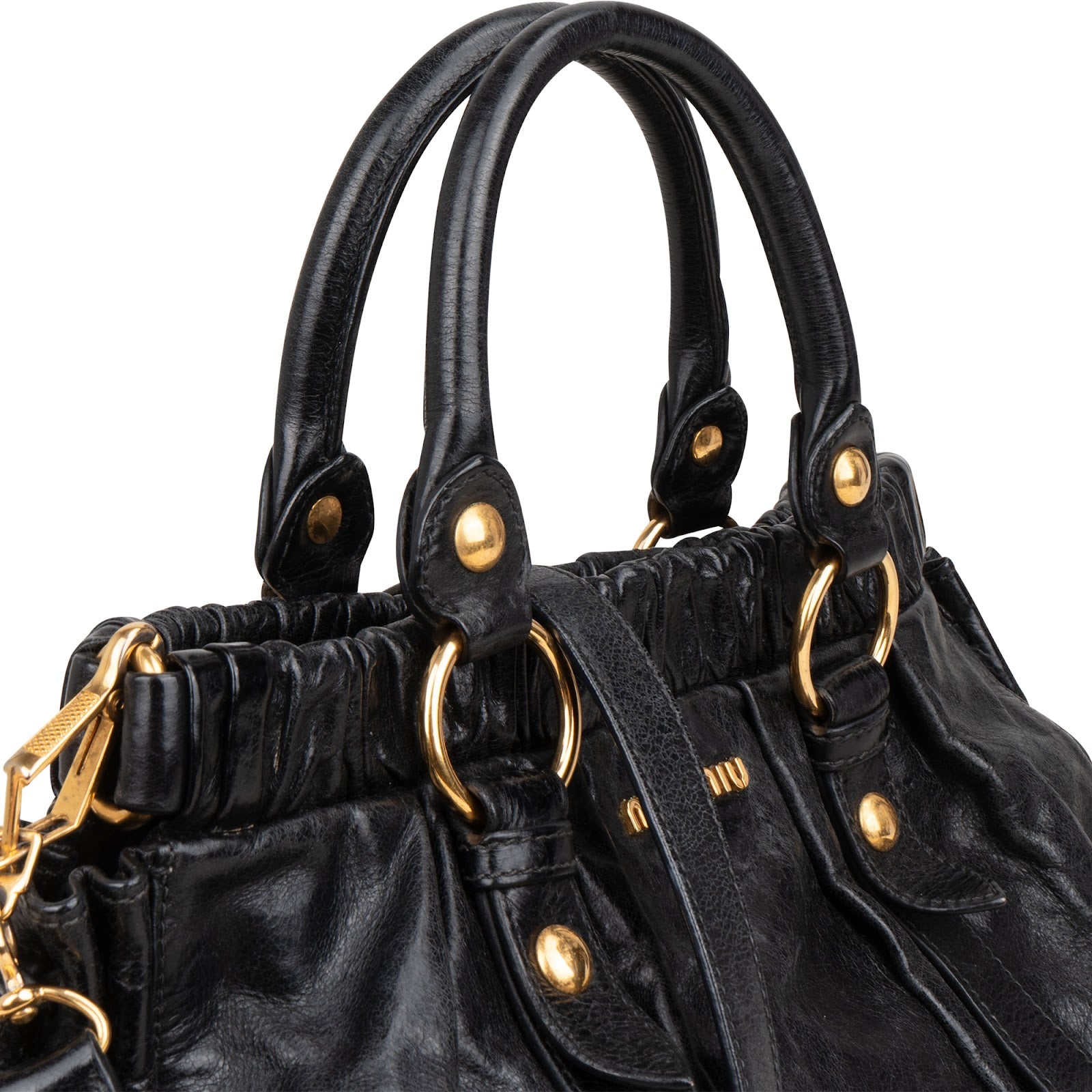 Miu Miu Black Vitello Lux Leather Satchel Handbag