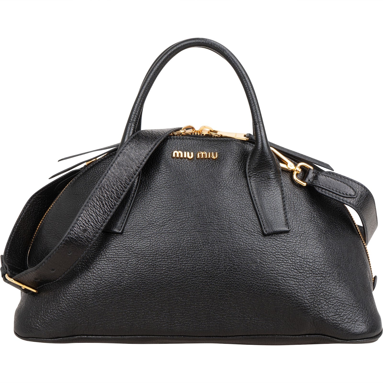 Miu Miu Black Madras Leather Dome Satchel Handbag