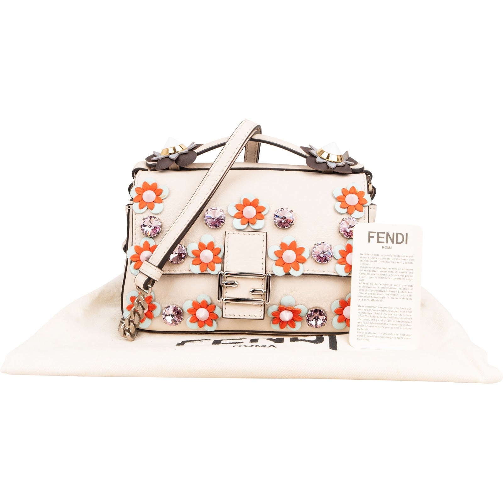 Fendi Leather Flowerland Double Micro Baguette Crossbody Bag