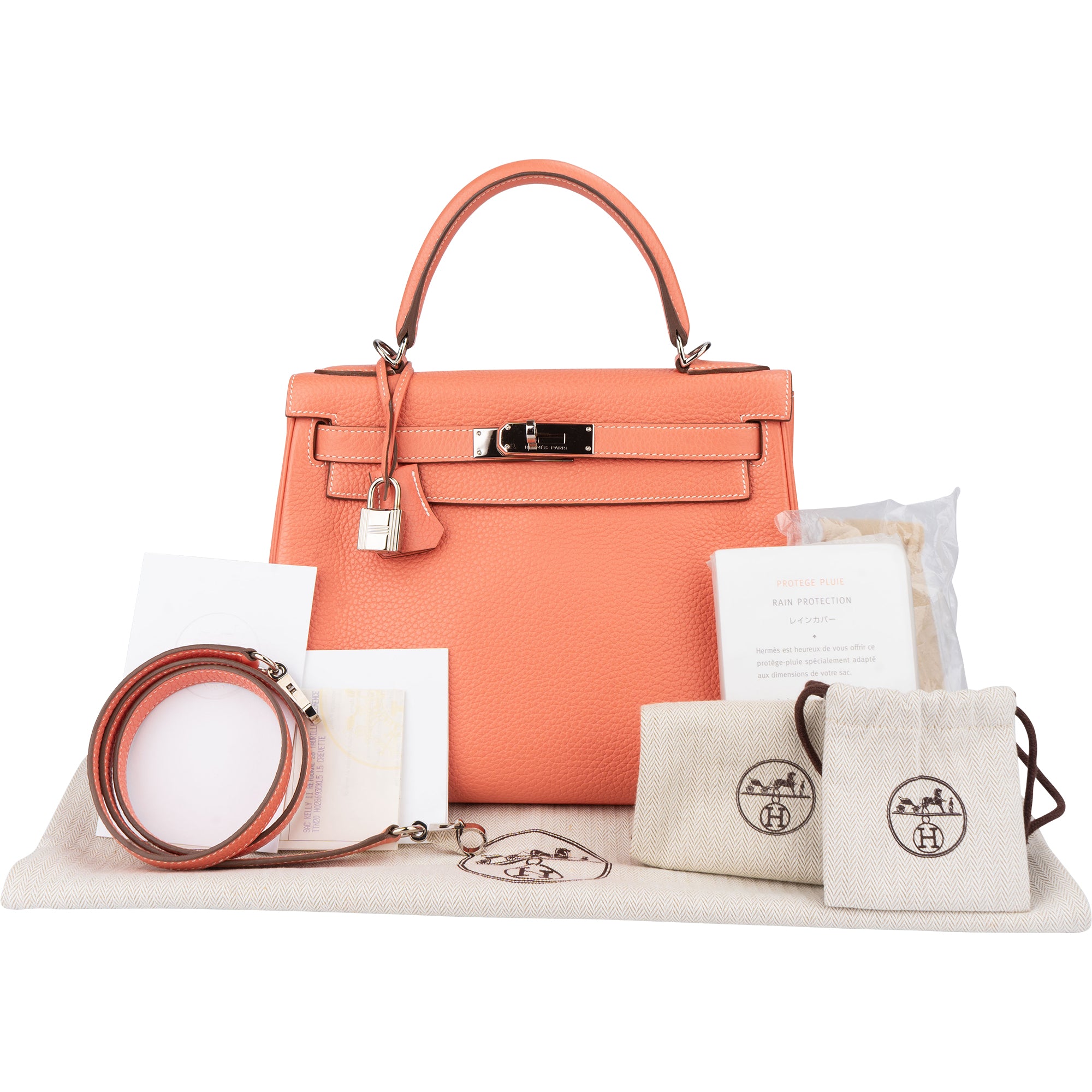 Hermès Taurillon Clemence Crevette Kelly 28 Retourne Handbag