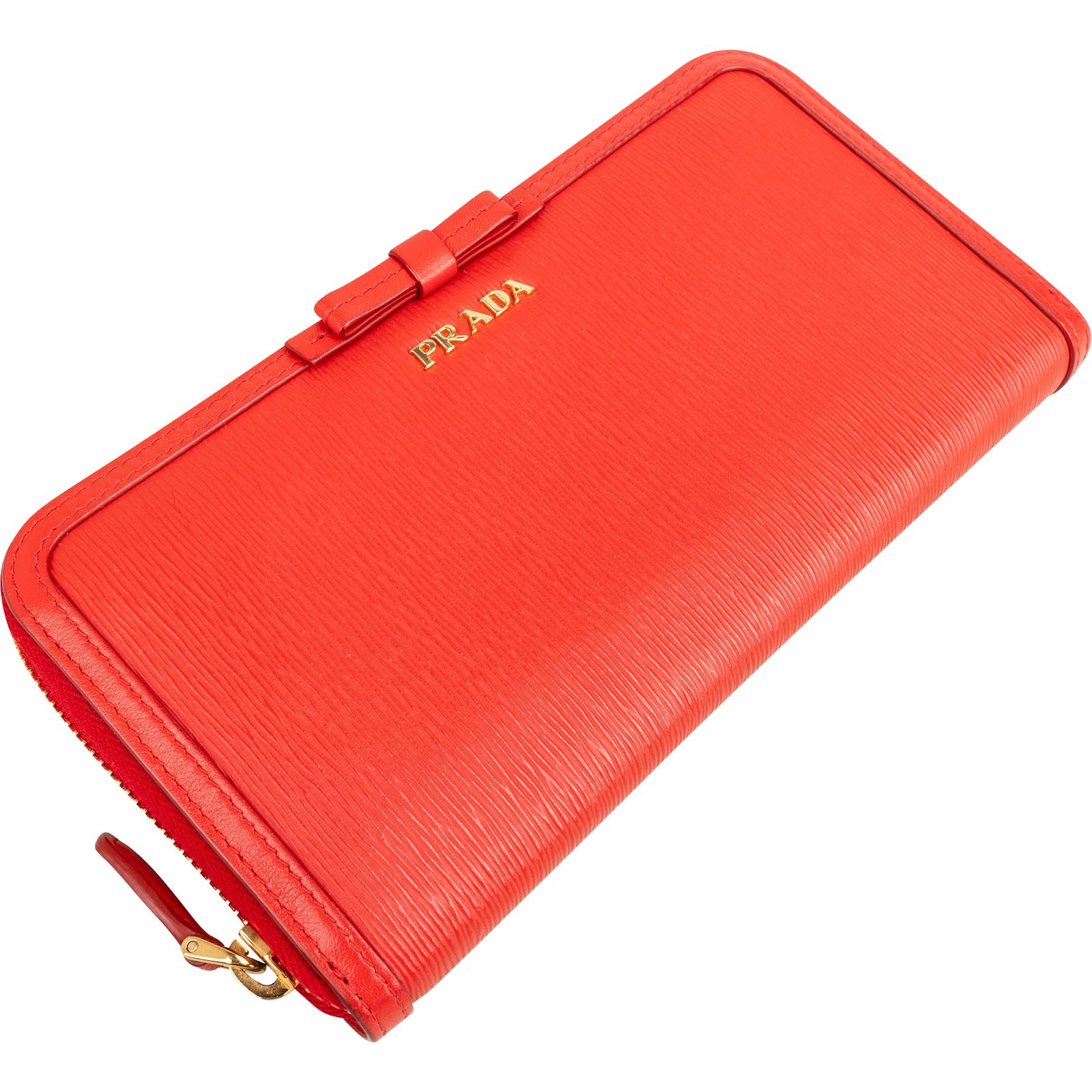 Prada Saffiano Leather Bow Zip-Around Wallet