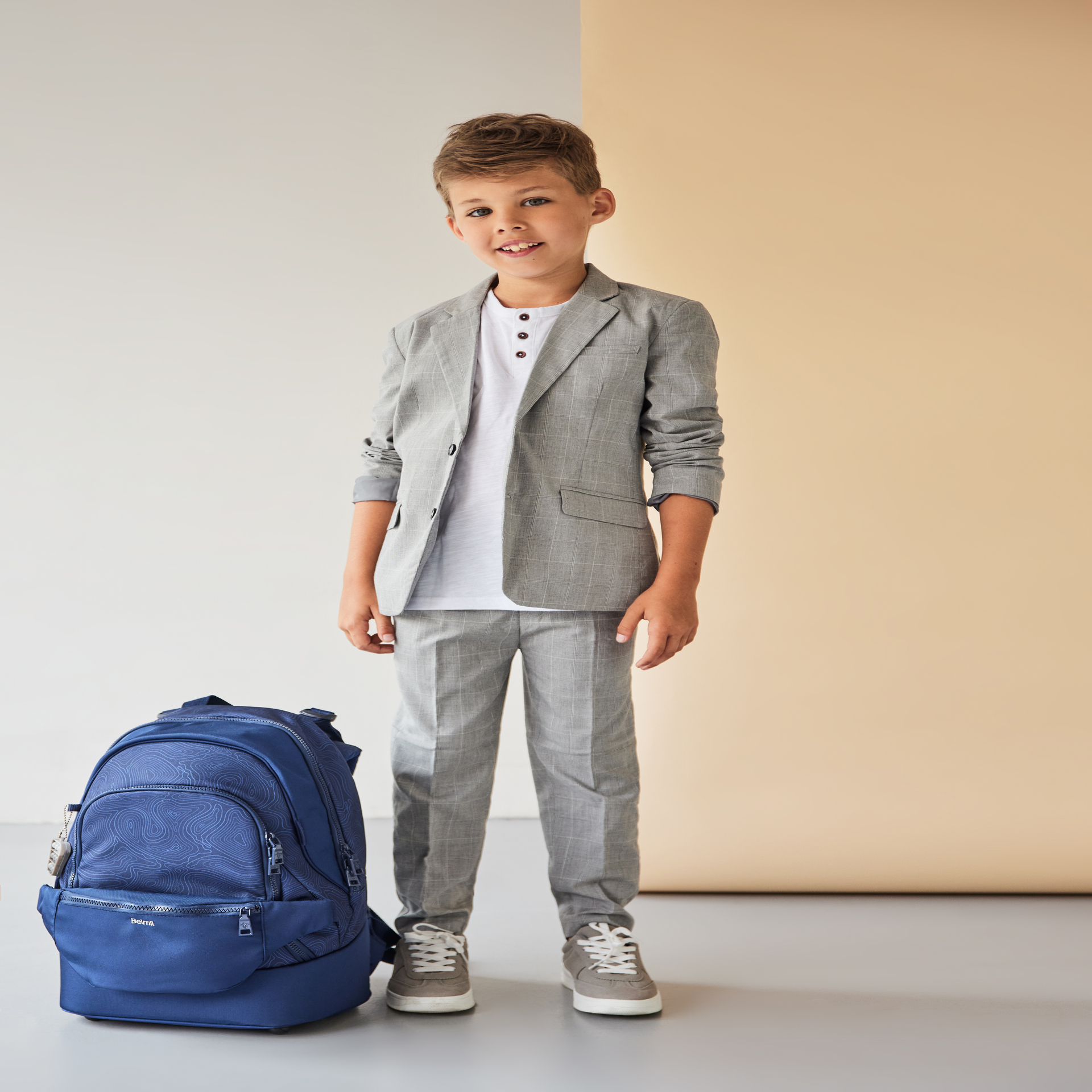 2-IN-1 Schultasche & Gürteltasche 2-teilig - Topographic