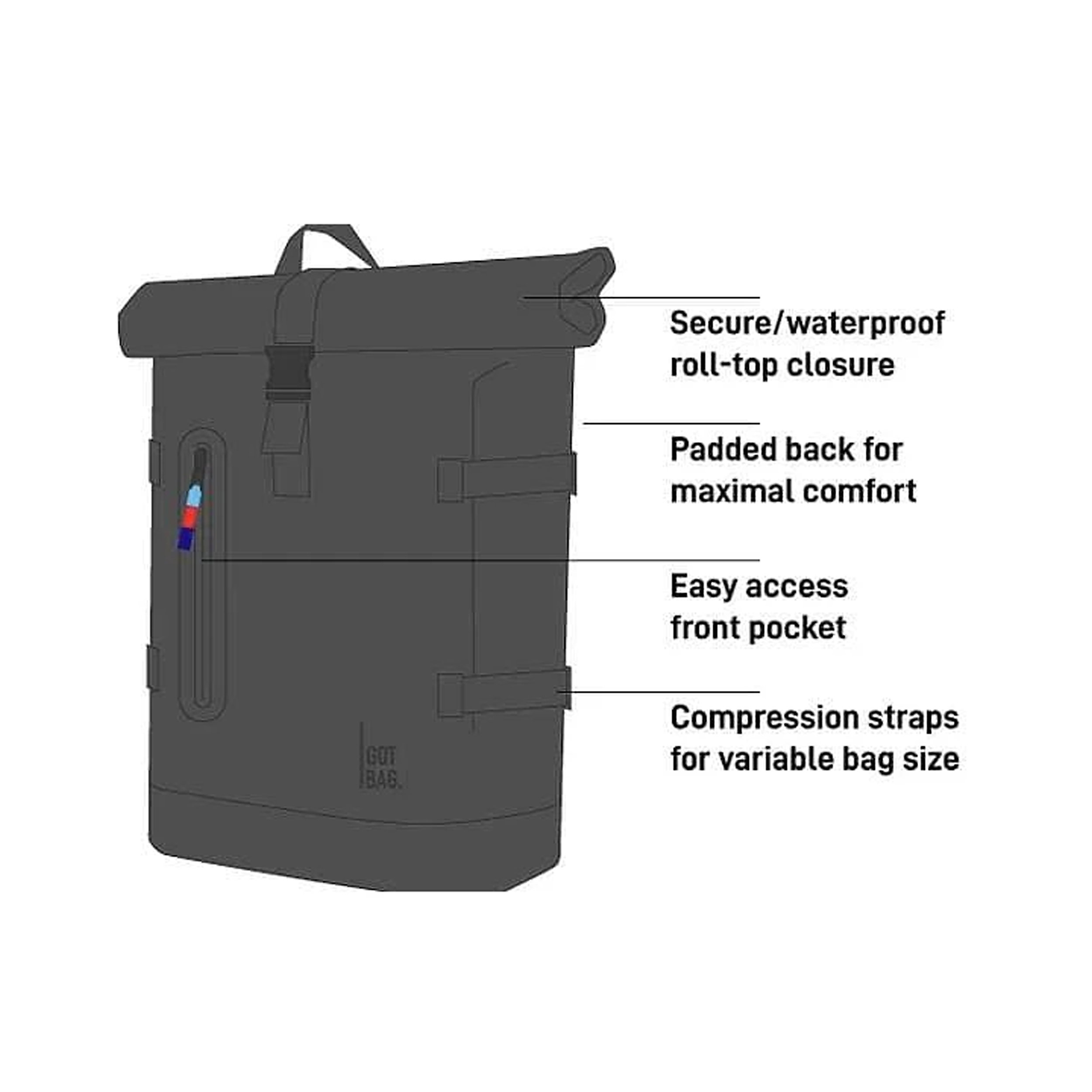 Backpack Rolltop 15 inch L 30 liter - Black [GOT]