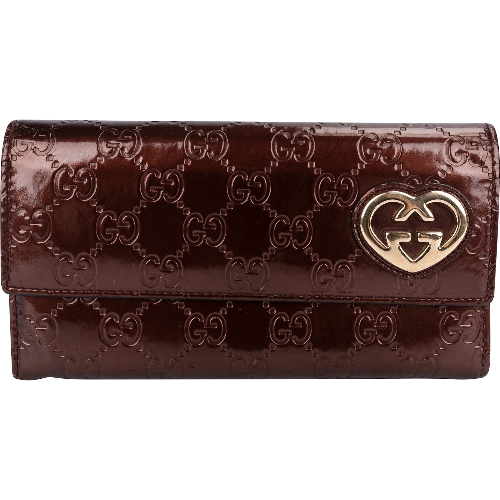 Gucci Patent Leather Guccissima Lovely Heart Continental Wallet