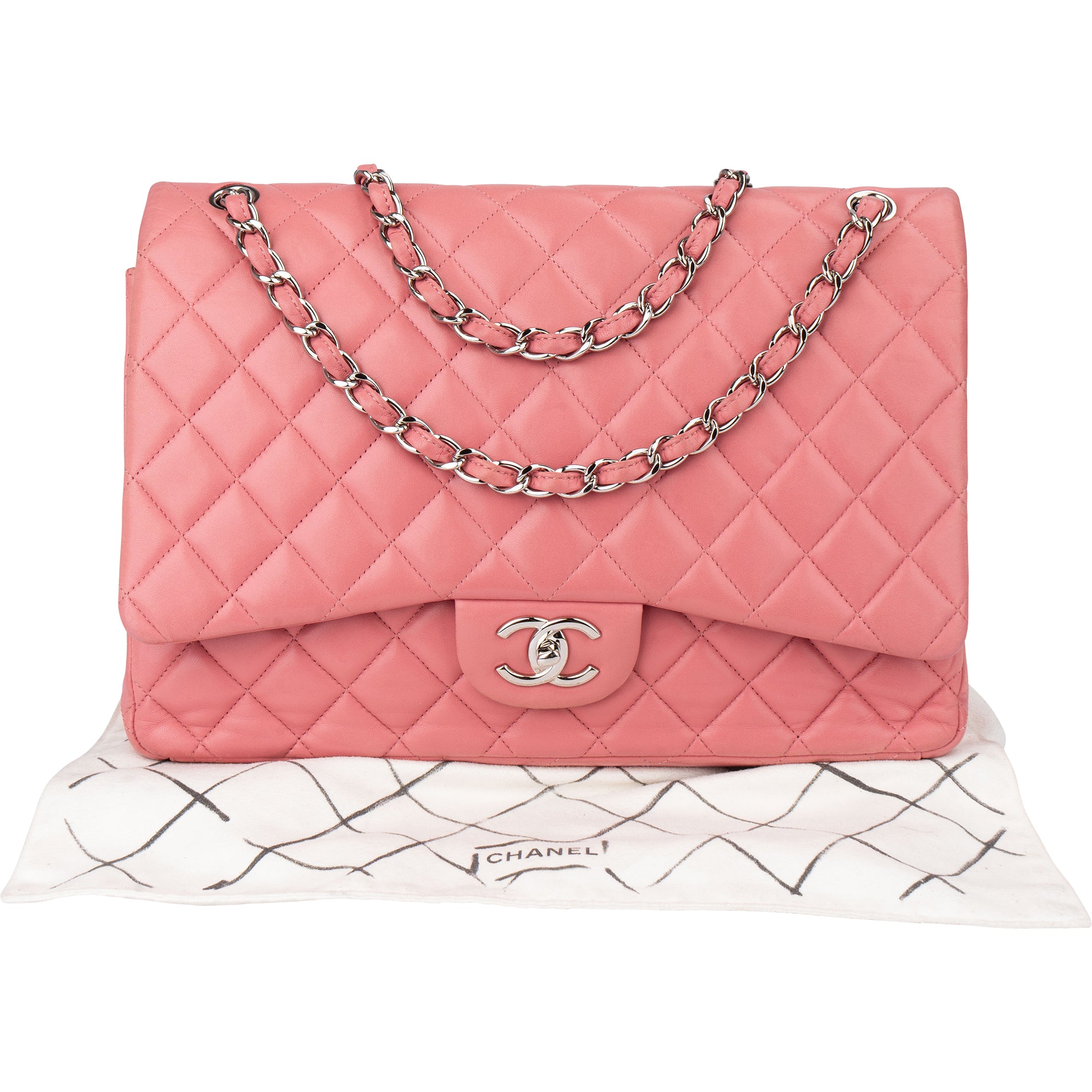 Chanel Quilted Lambskin Palladium Maxi Double Flap Crossbody Bag
