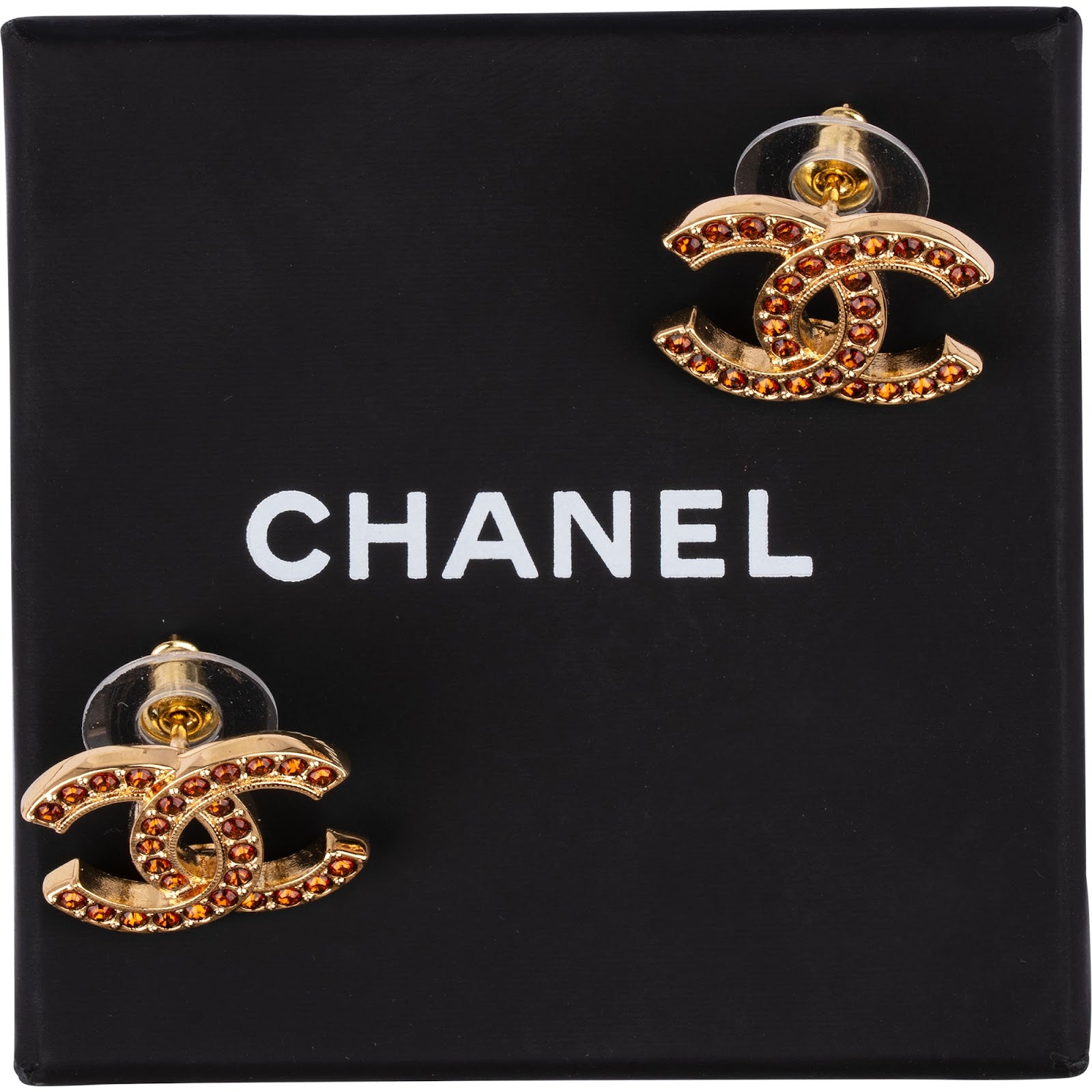 Chanel - Gold Crystal-Embelished CC Stud Earrings