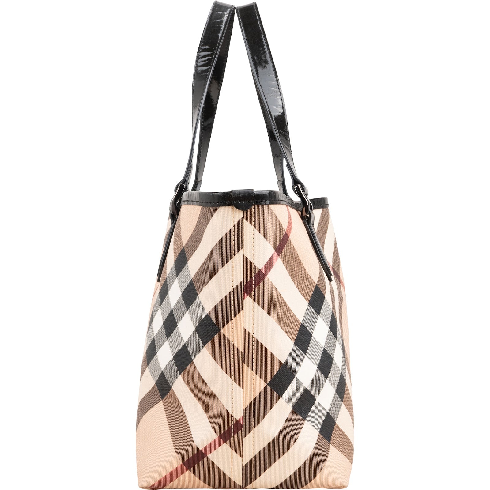 Burberry - Nova-Check Patent Leather Tote Shoulder Bag