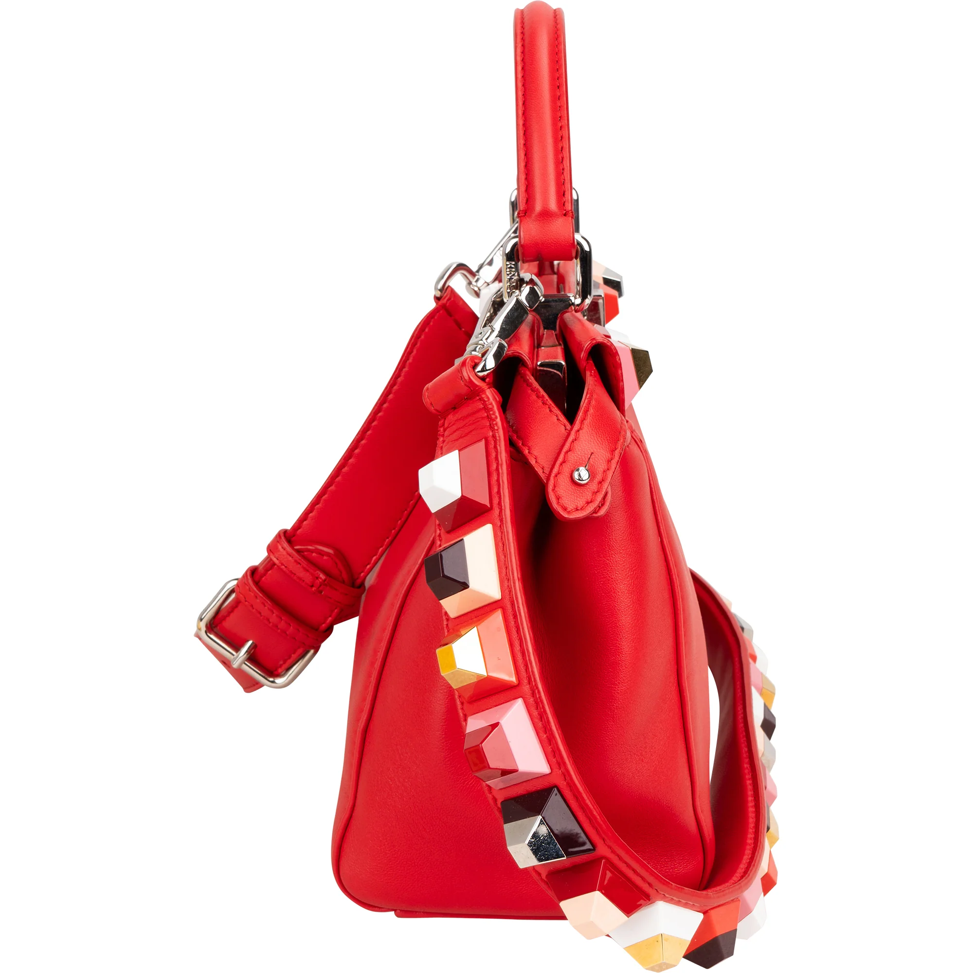 Fendi Red Leather Spikes Mini Peekaboo Handbag