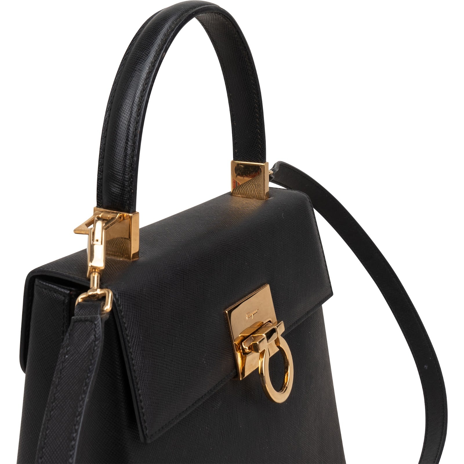 Salvatore Ferragamo Black Saffiano Leather Gancini Handbag