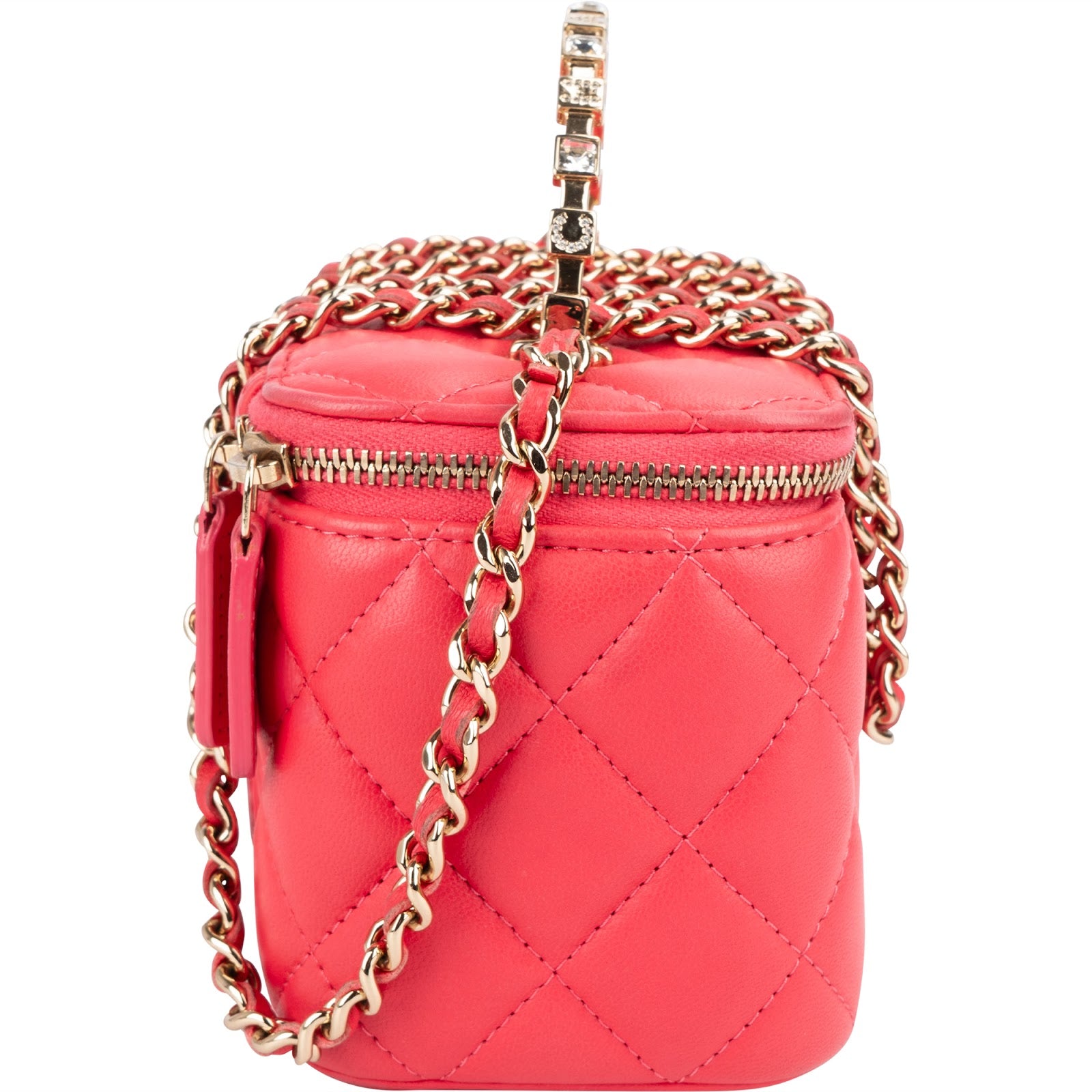 Chanel Quilted Lambskin Crystal Emblem CC Vanity Case