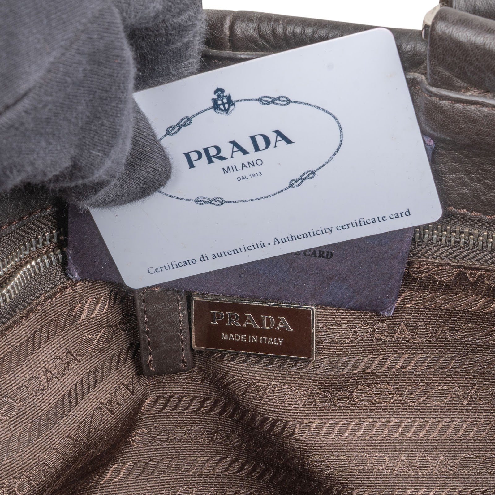 Prada Dark Brown Vitello Daino Leather Buckle Satchel Handbag