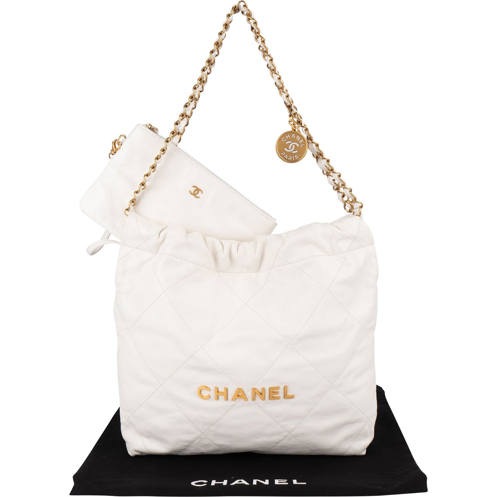 Chanel 22 White Quilted Lambskin Hobo Shoulder Bag