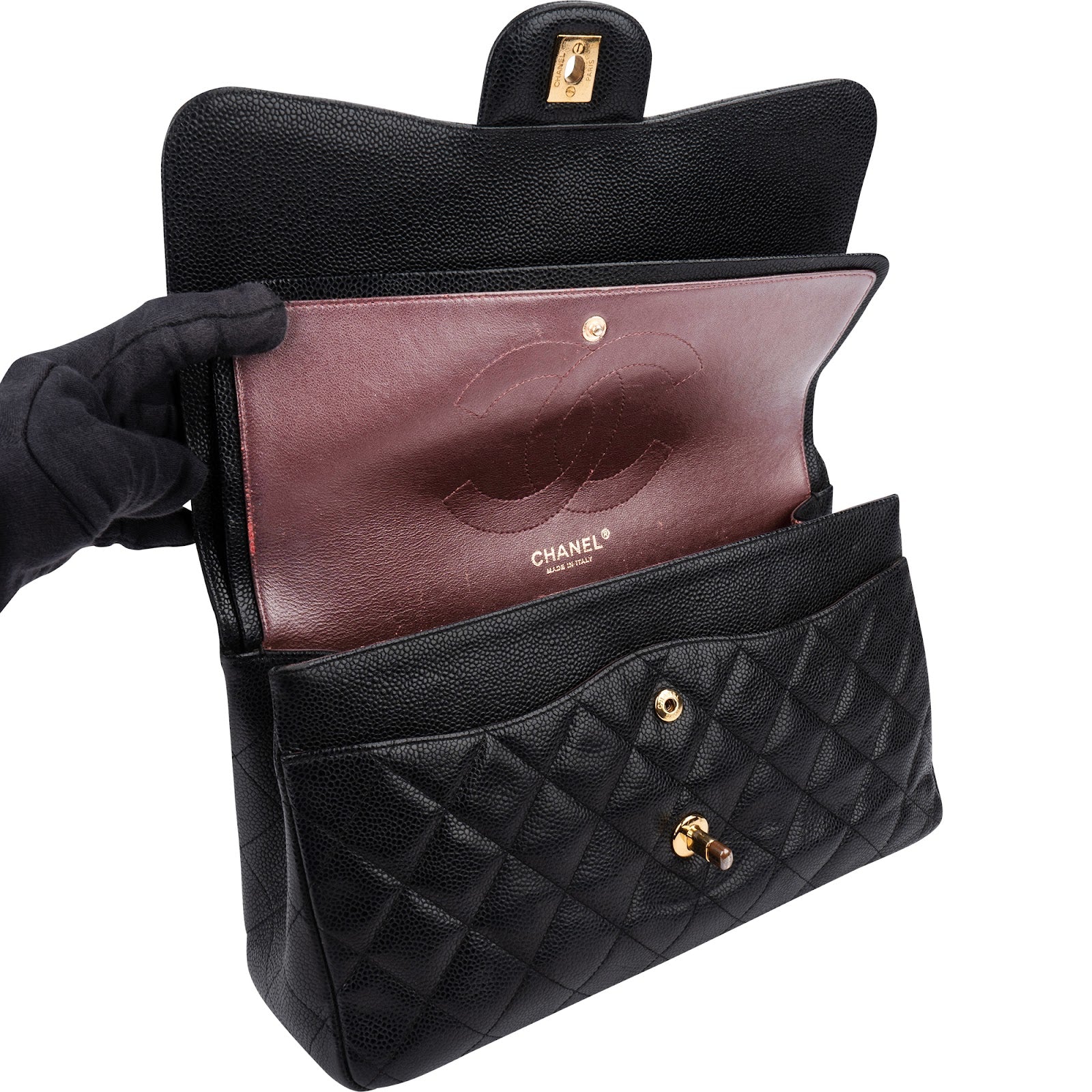 Chanel – Sac à bandoulière Jumbo à double rabat en cuir Caviar matelassé