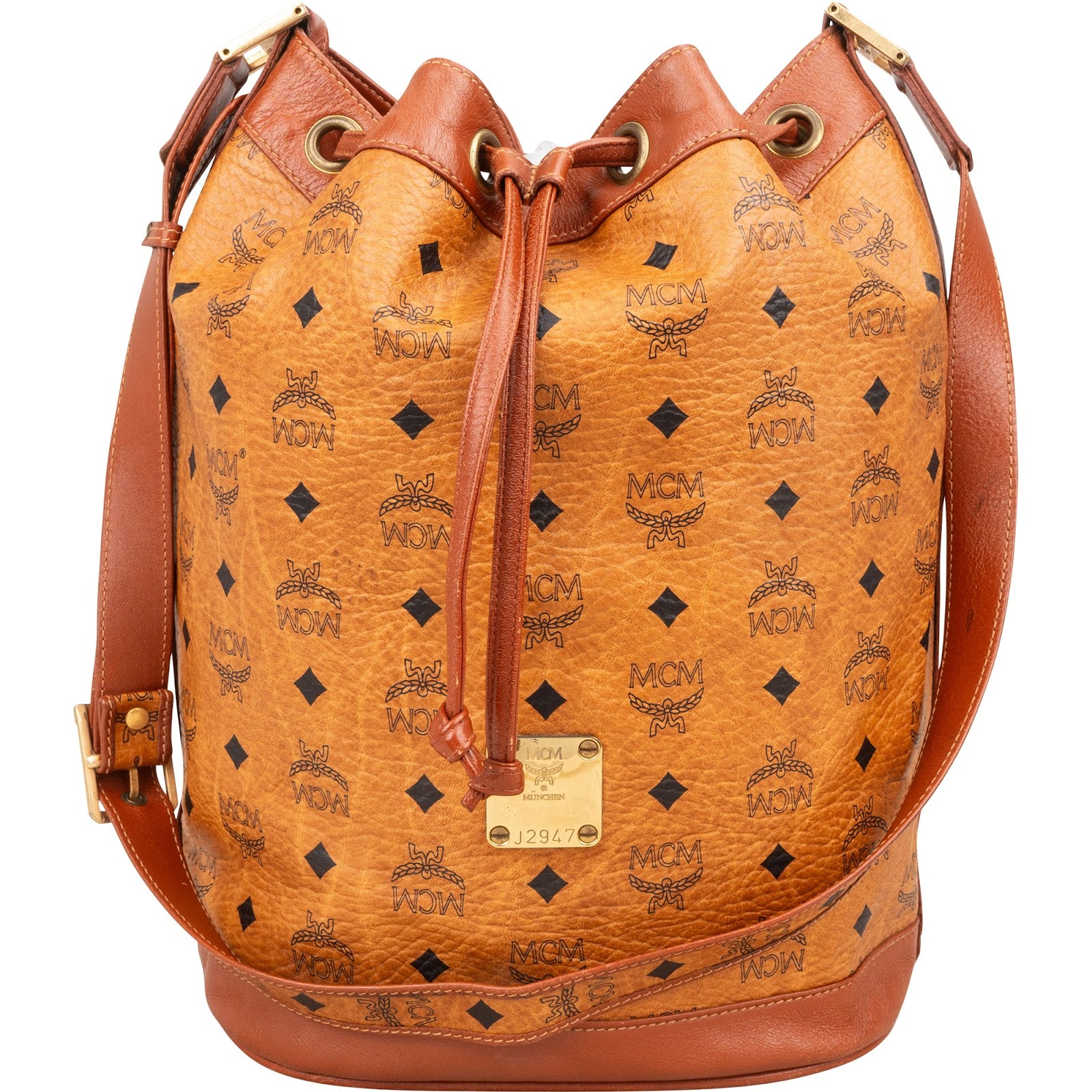 Sac à bandoulière type « bucket » MCM à cordon de serrage, motif Monogram Visetos