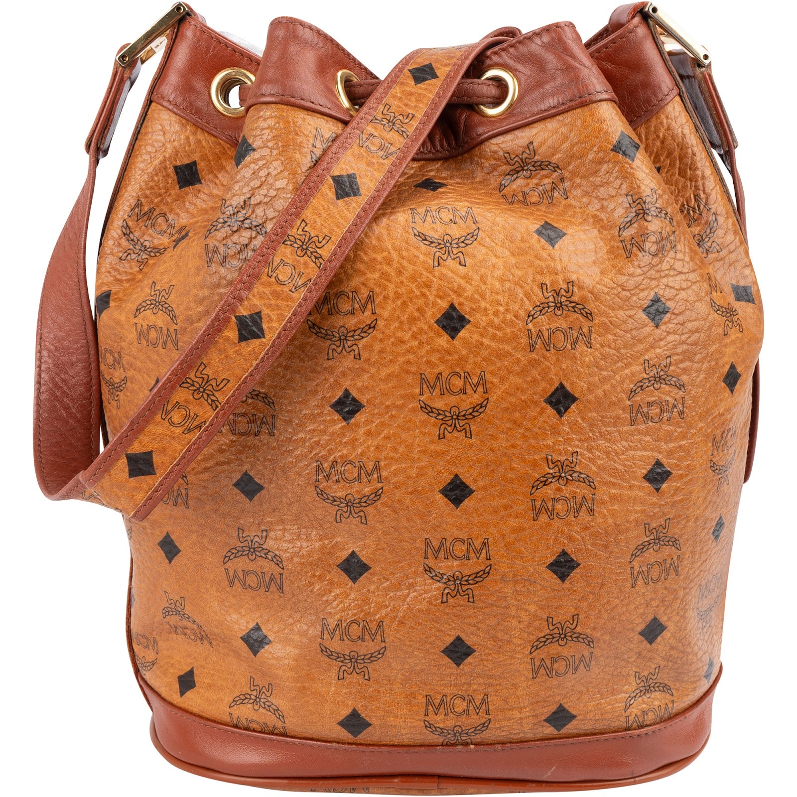 MCM Monogram Visetos bucket-schoudertas met trekkoord