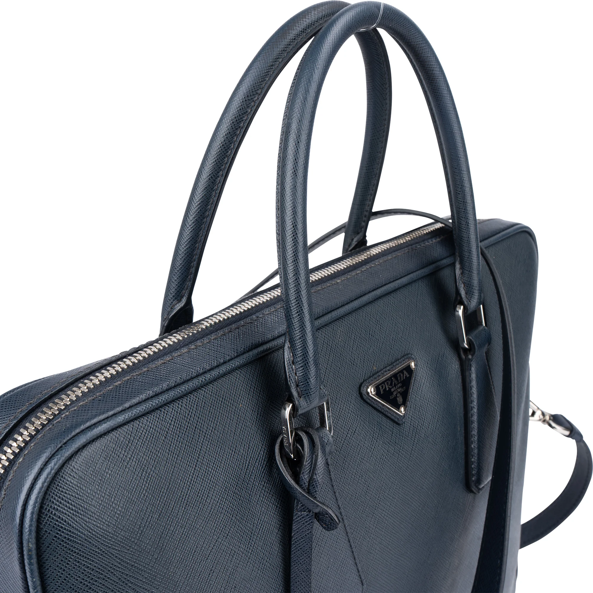Prada Blue Saffiano Leather Business Tasche
