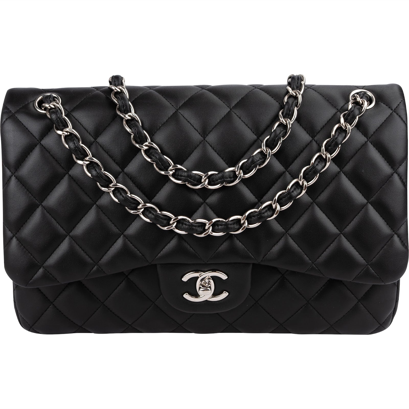 Chanel Quilted Lambskin Palladium Jumbo Double Flap Crossbody Bag