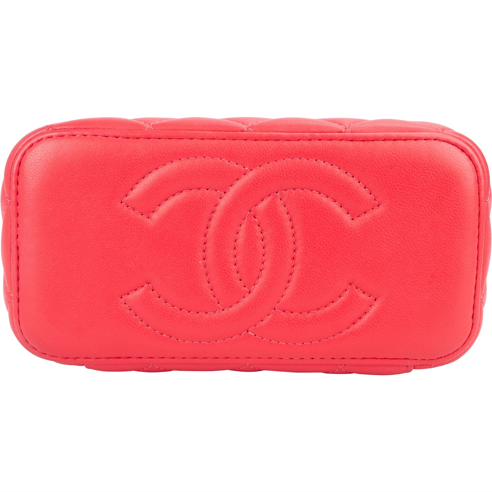 Chanel Quilted Lambskin Crystal Emblem CC Vanity Case