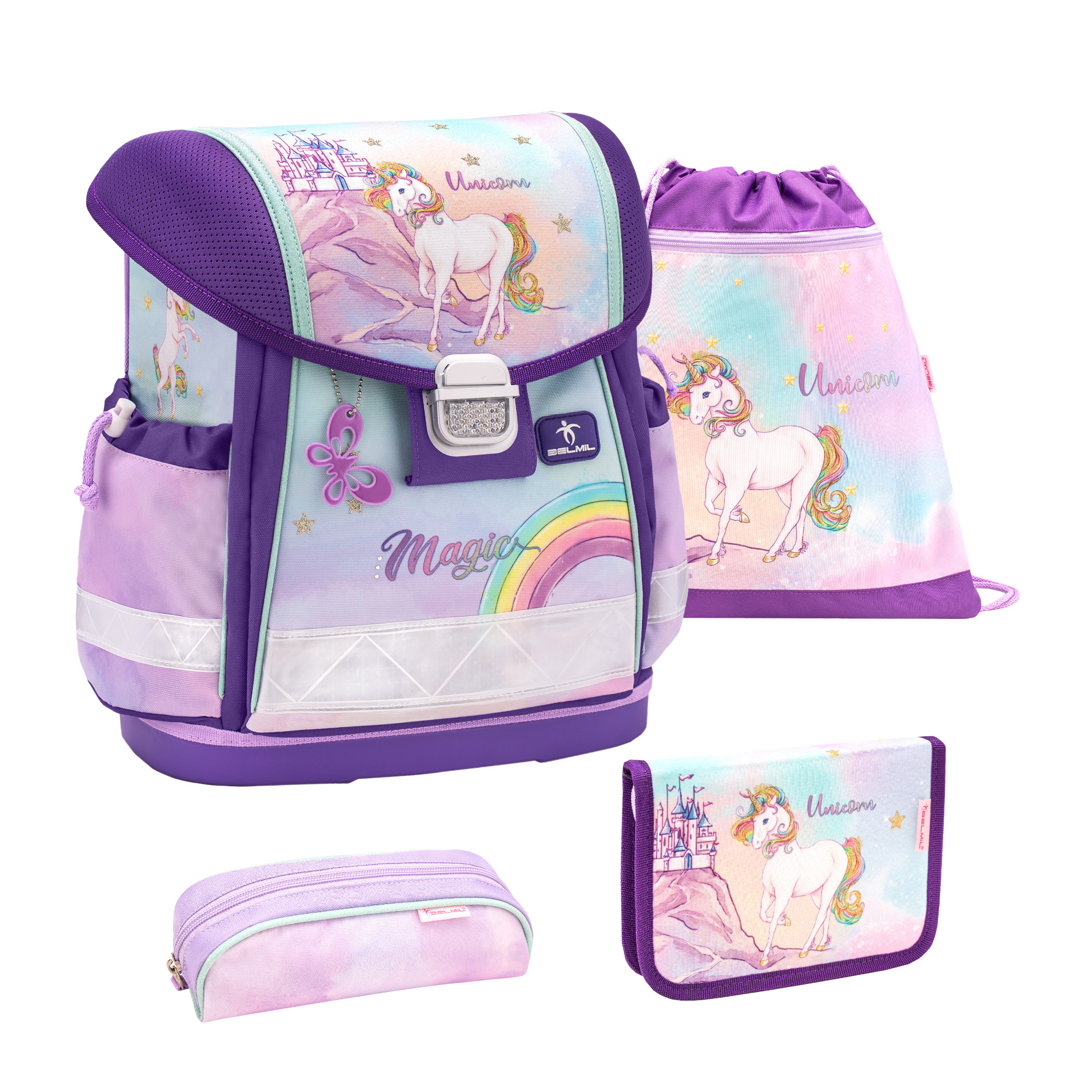 Classy ergonomisches Schulranzen-Set 4-teilig - Rainbow Unicorn Magic 