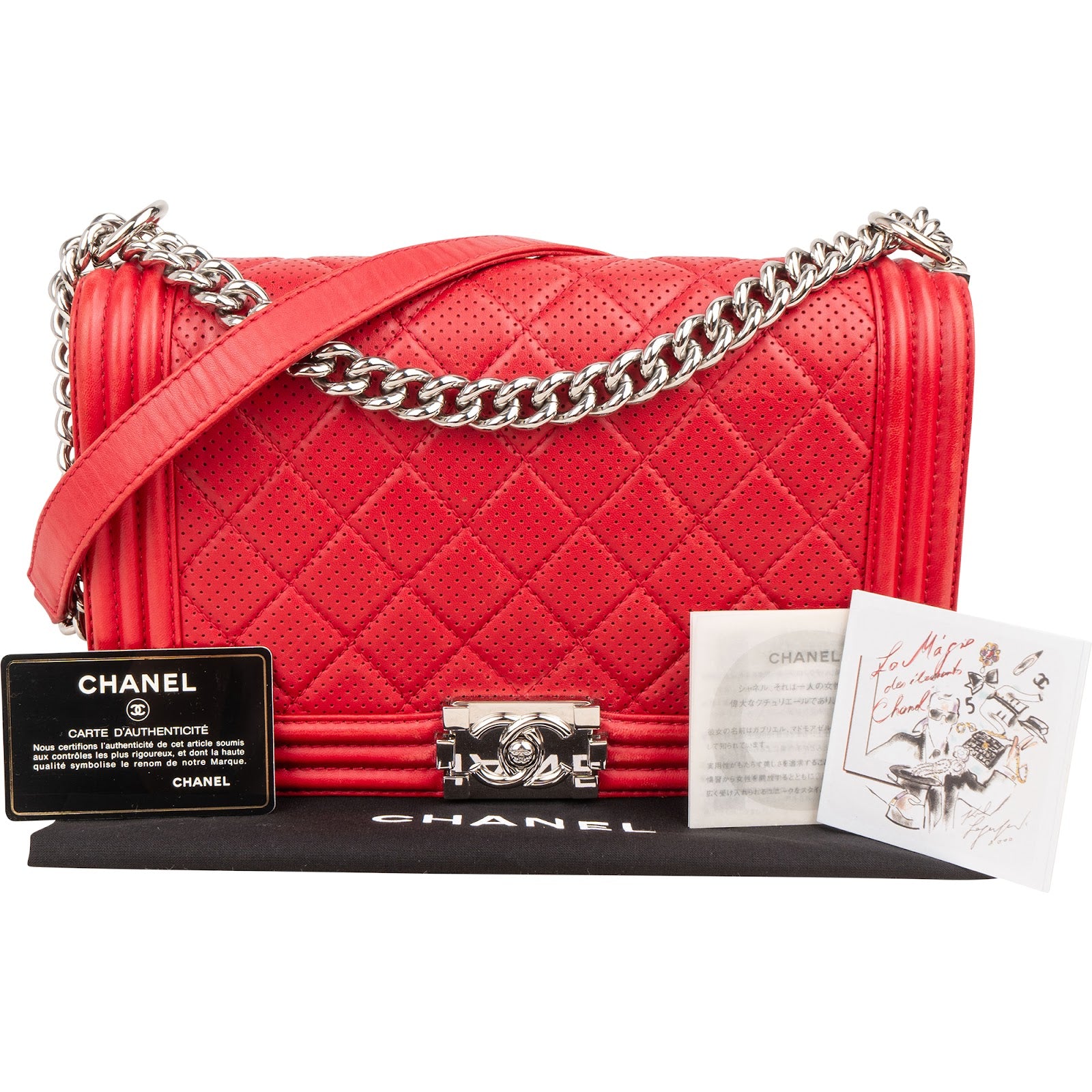 Chanel Quilted Perforated Leather Large Boy Single Flap Crossbody Bag