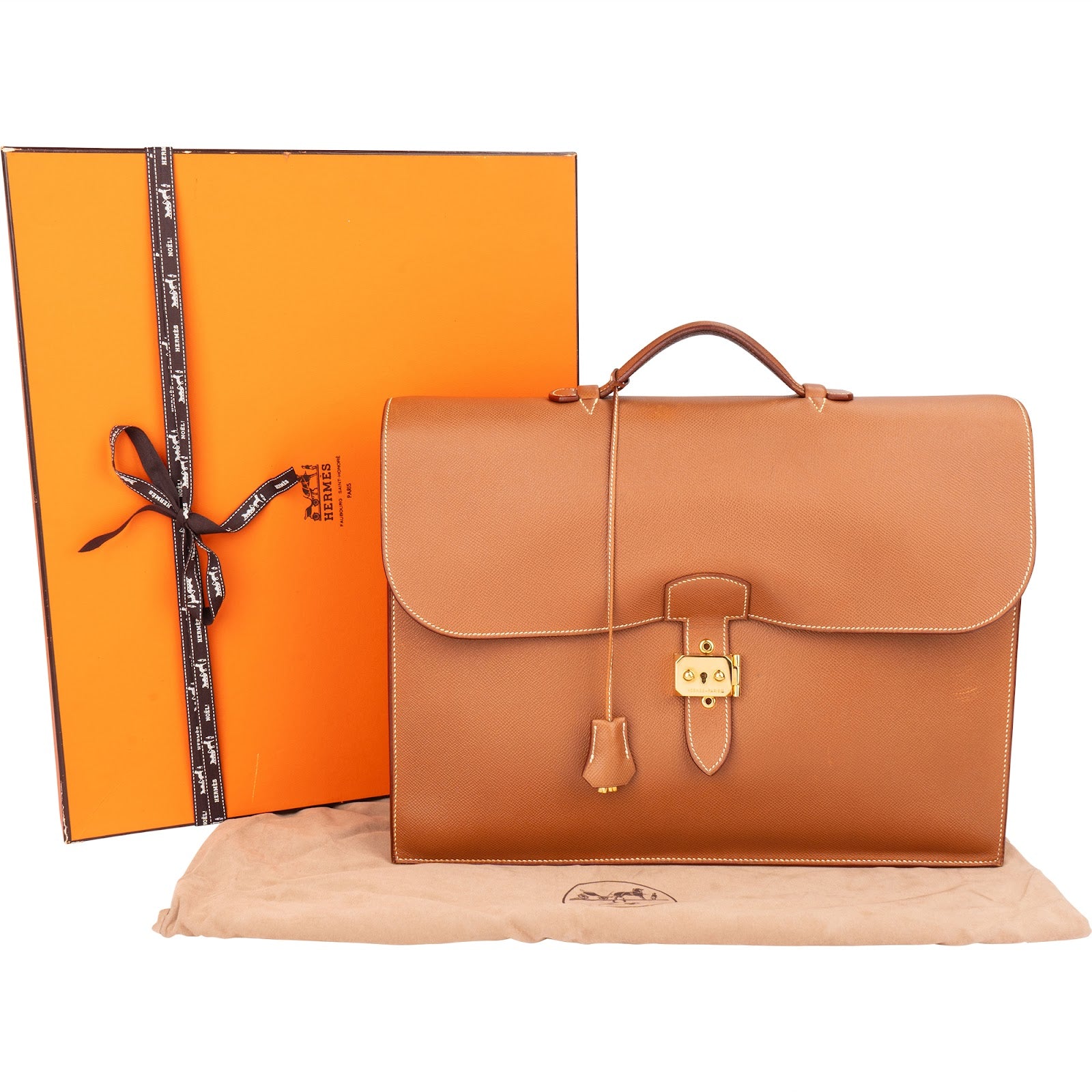 Borsa da lavoro Hermès in pelle marrone Courchevel "Sac à Dépeches"