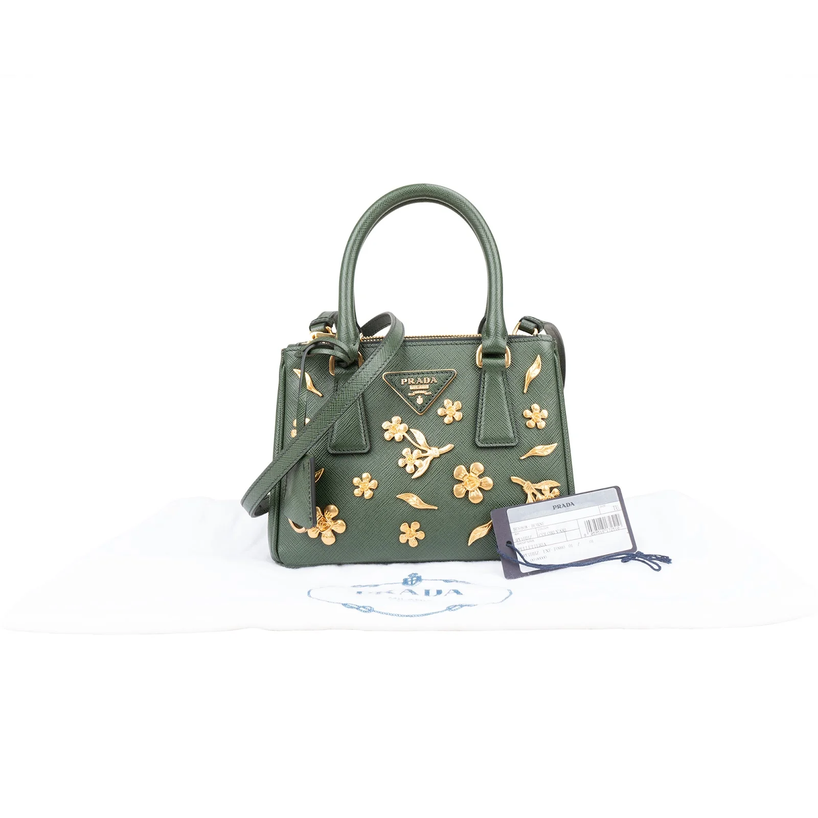 Prada Saffiano Leather Golden Floral Pelletteria Galleria Mini Handbag