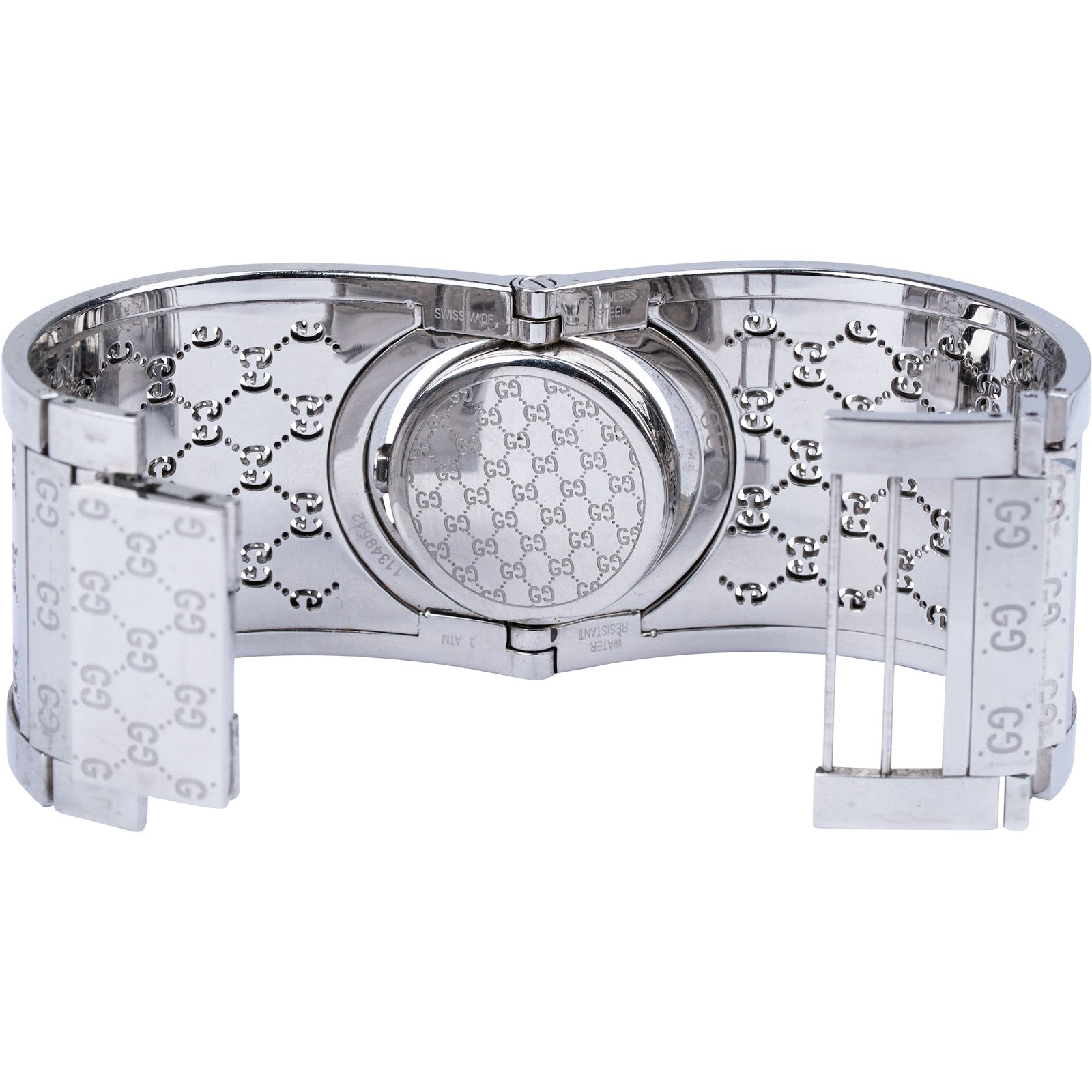 Gucci Silver Tone Twirl Bangle Reversible 112 Damenuhr