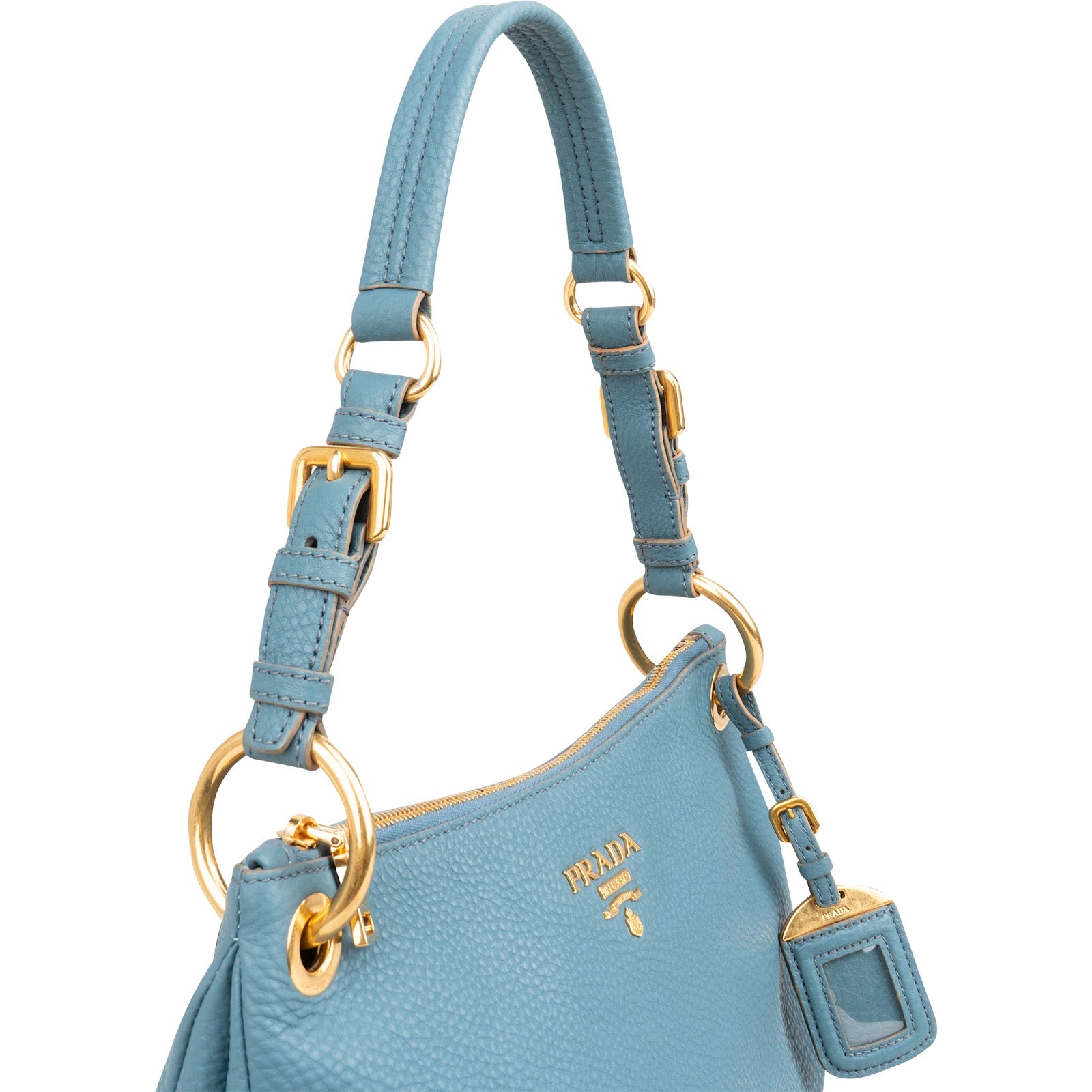 Prada Blue Vitello Daino Hobo Shoulder Bag