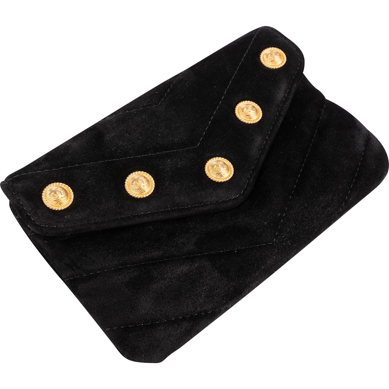 Chanel - Suede Quilted Chevron Button Envelope Pouch