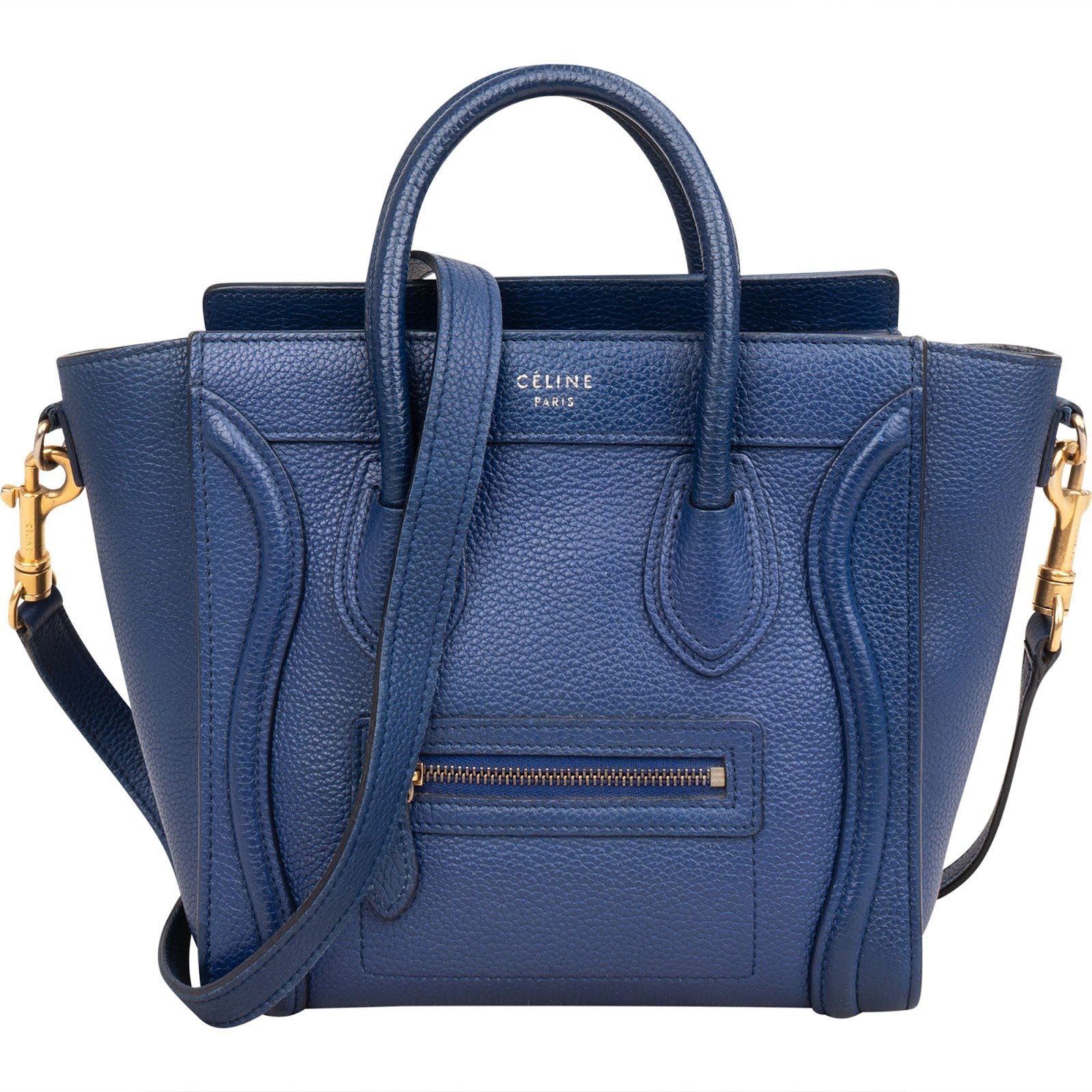 Céline Blue Grained Leather Luggage Nano Crossbody Bag