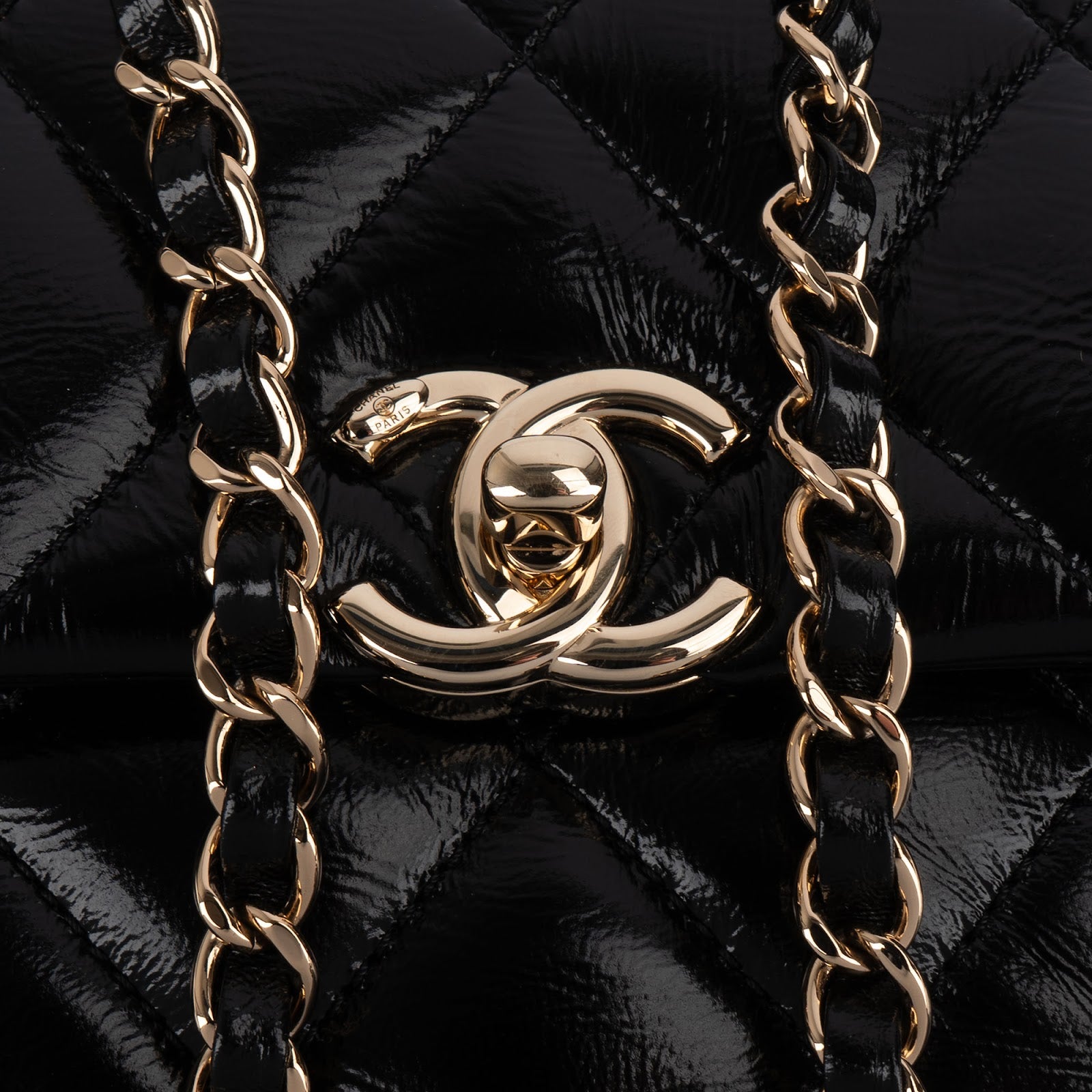 Chanel Quilted Patent Calfskin Coco Handle Single Flap Crossbody Bag