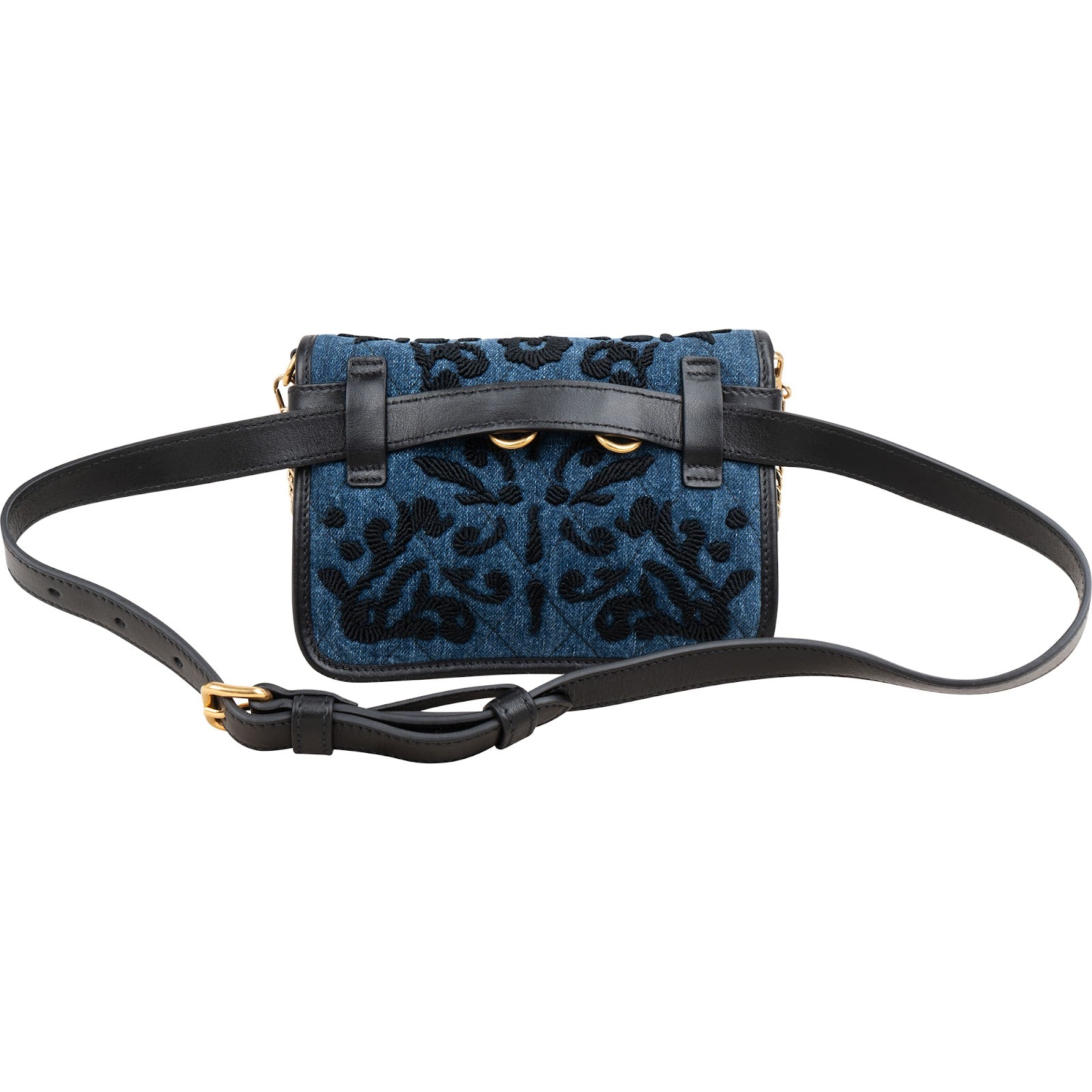 Prada Multicolor Embroidered Denim Cahier Belt Crossbody Bag