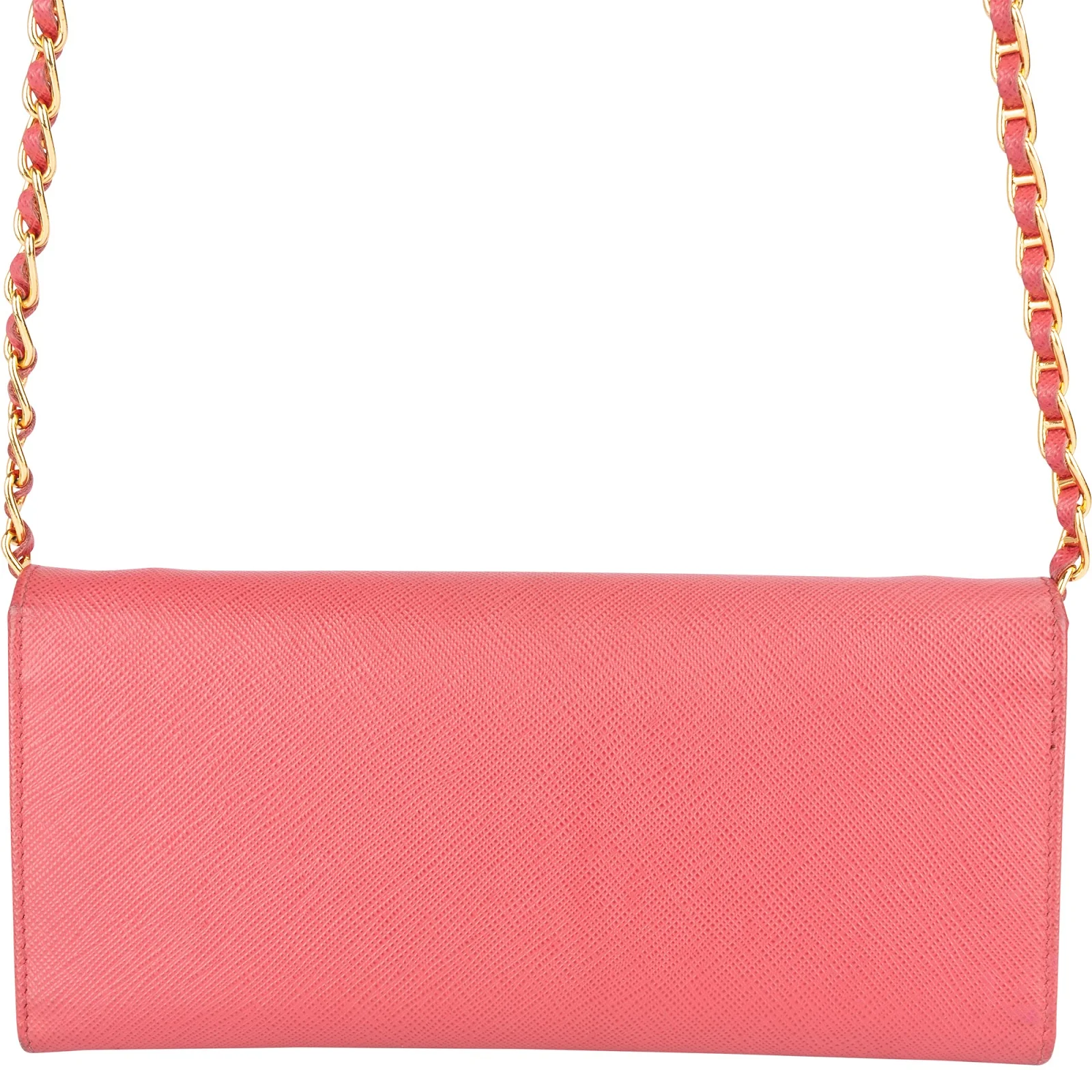 Prada Pink Saffiano Leather Wallet On Chain Crossbody Bag