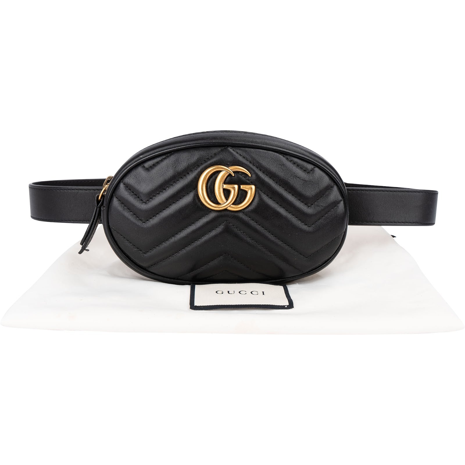 Gucci Black Matelassé Leather GG Marmont Belt Bag